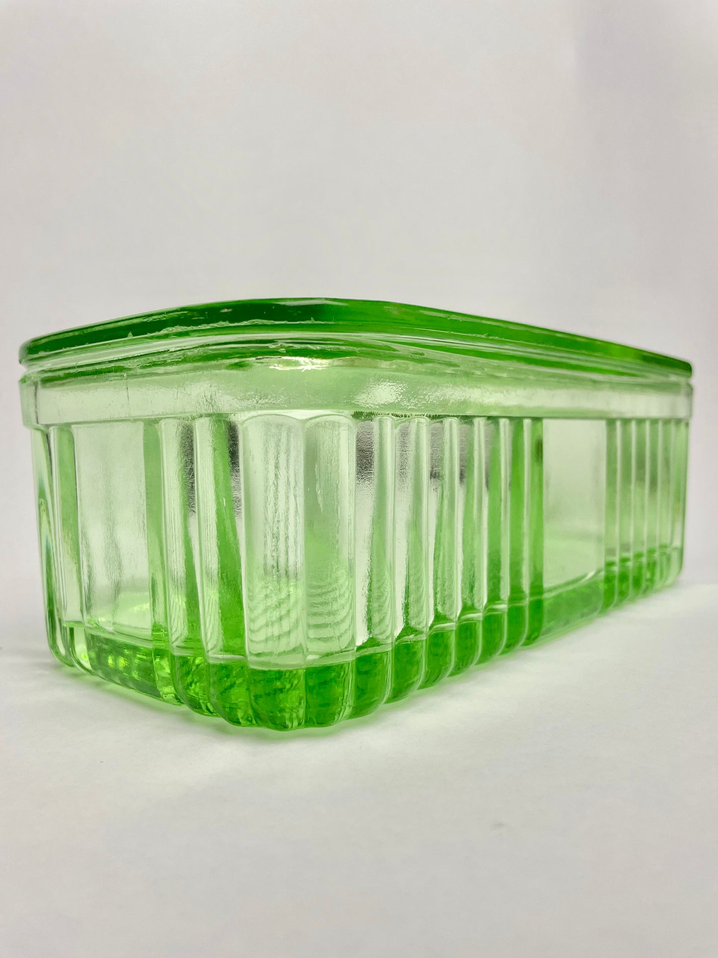 Large Green Depression Glass Butter Dish
