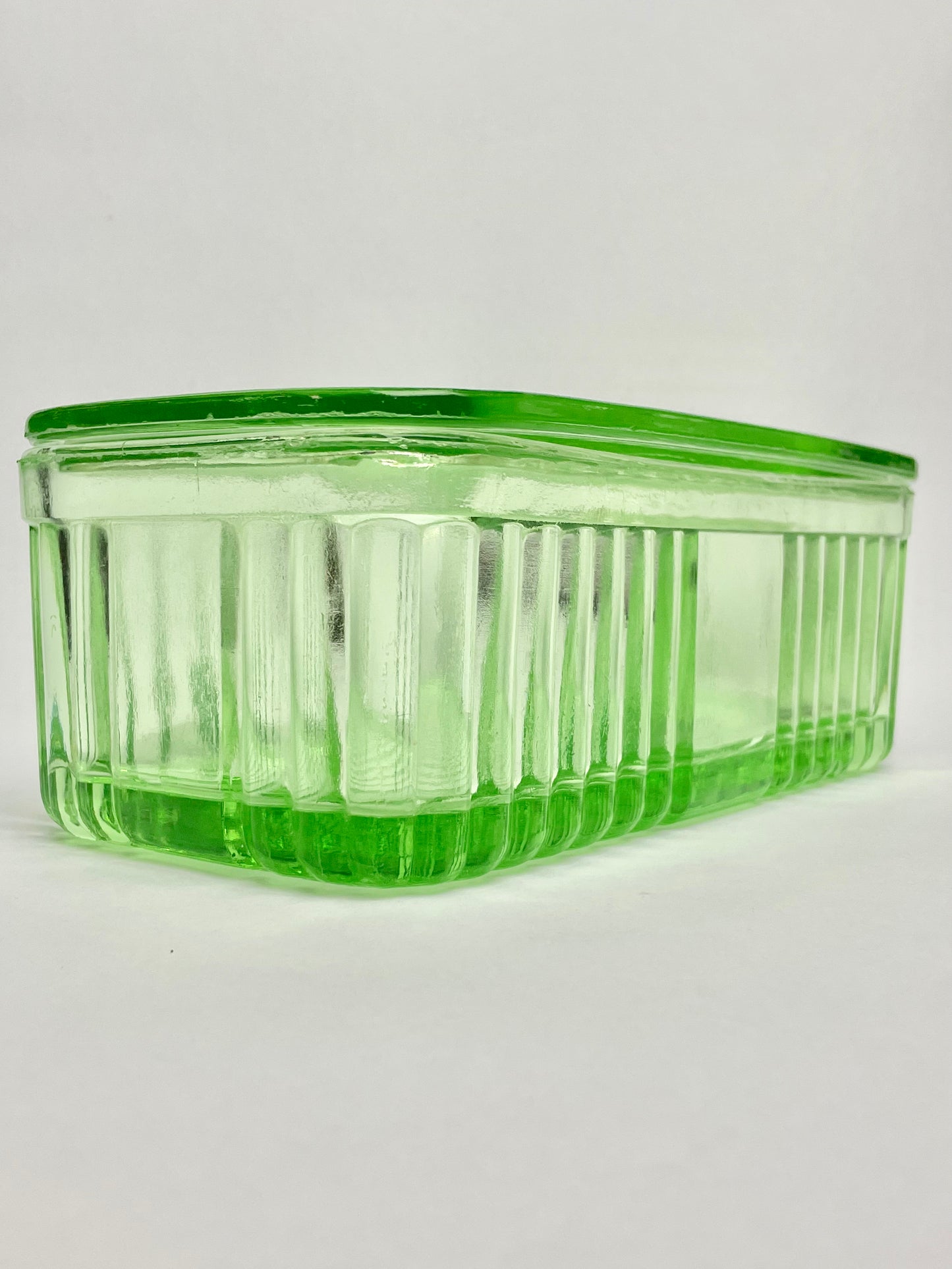 Large Green Depression Glass Butter Dish