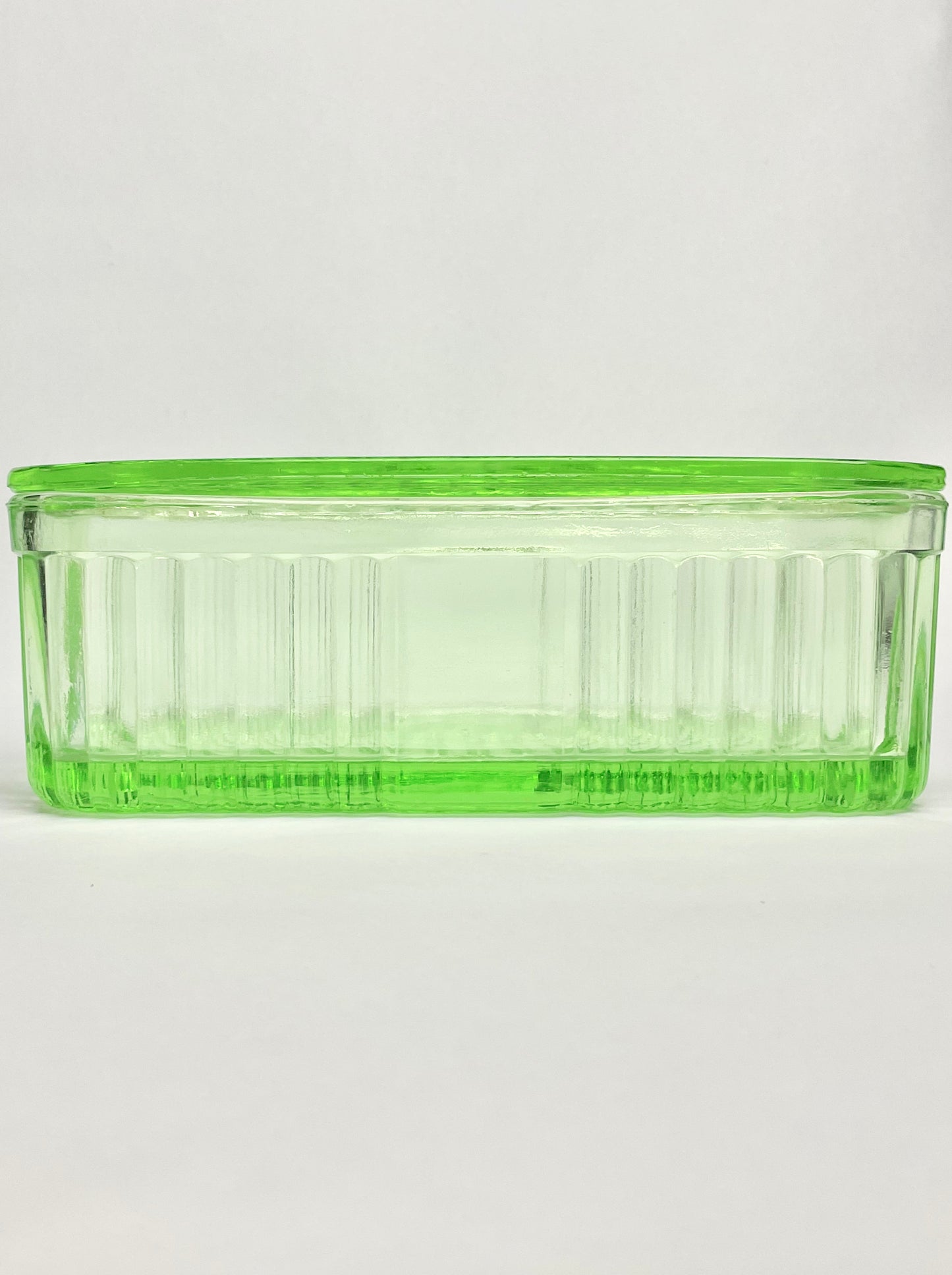 Large Green Depression Glass Butter Dish