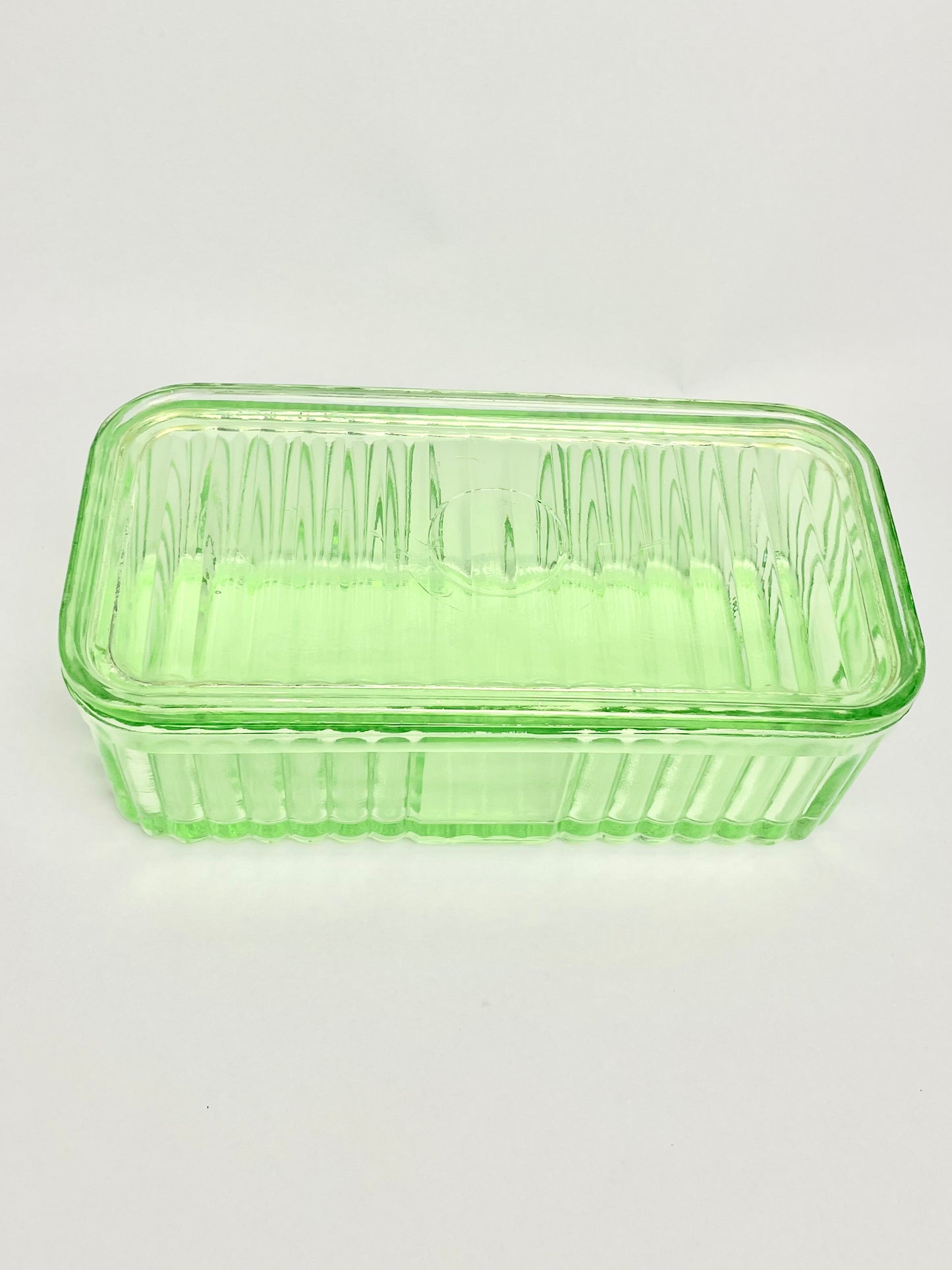 Large Green Depression Glass Butter Dish