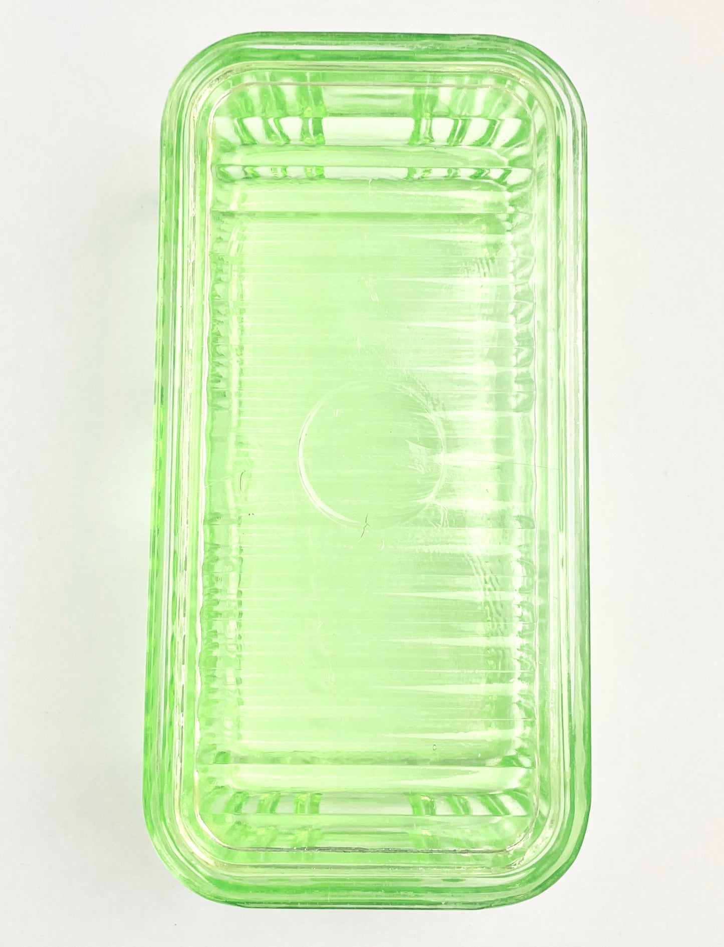 Large Green Depression Glass Butter Dish