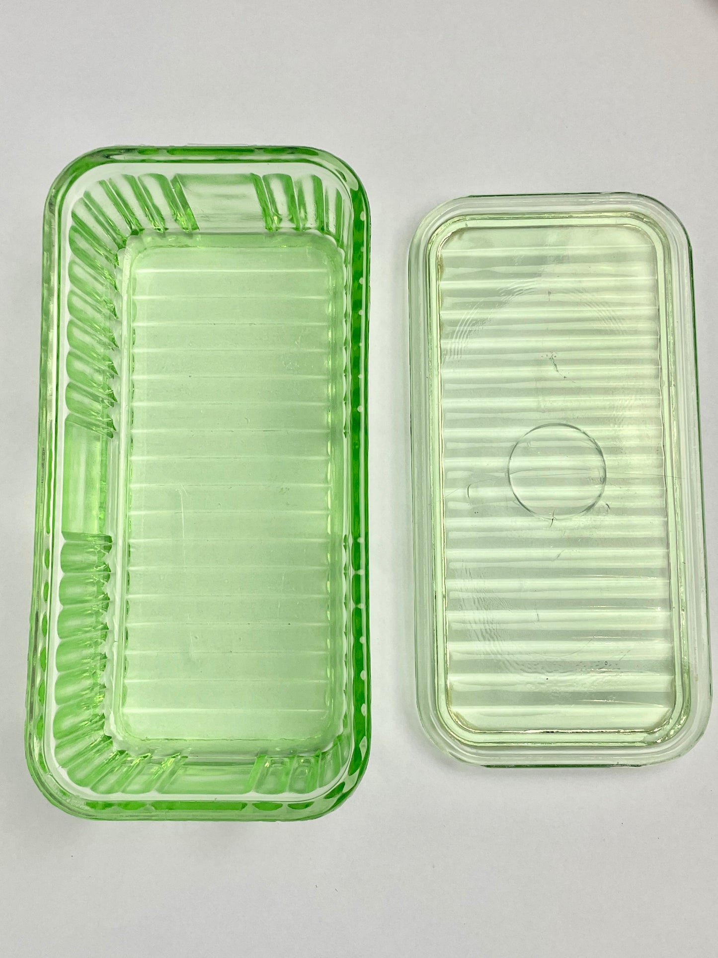 Large Green Depression Glass Butter Dish