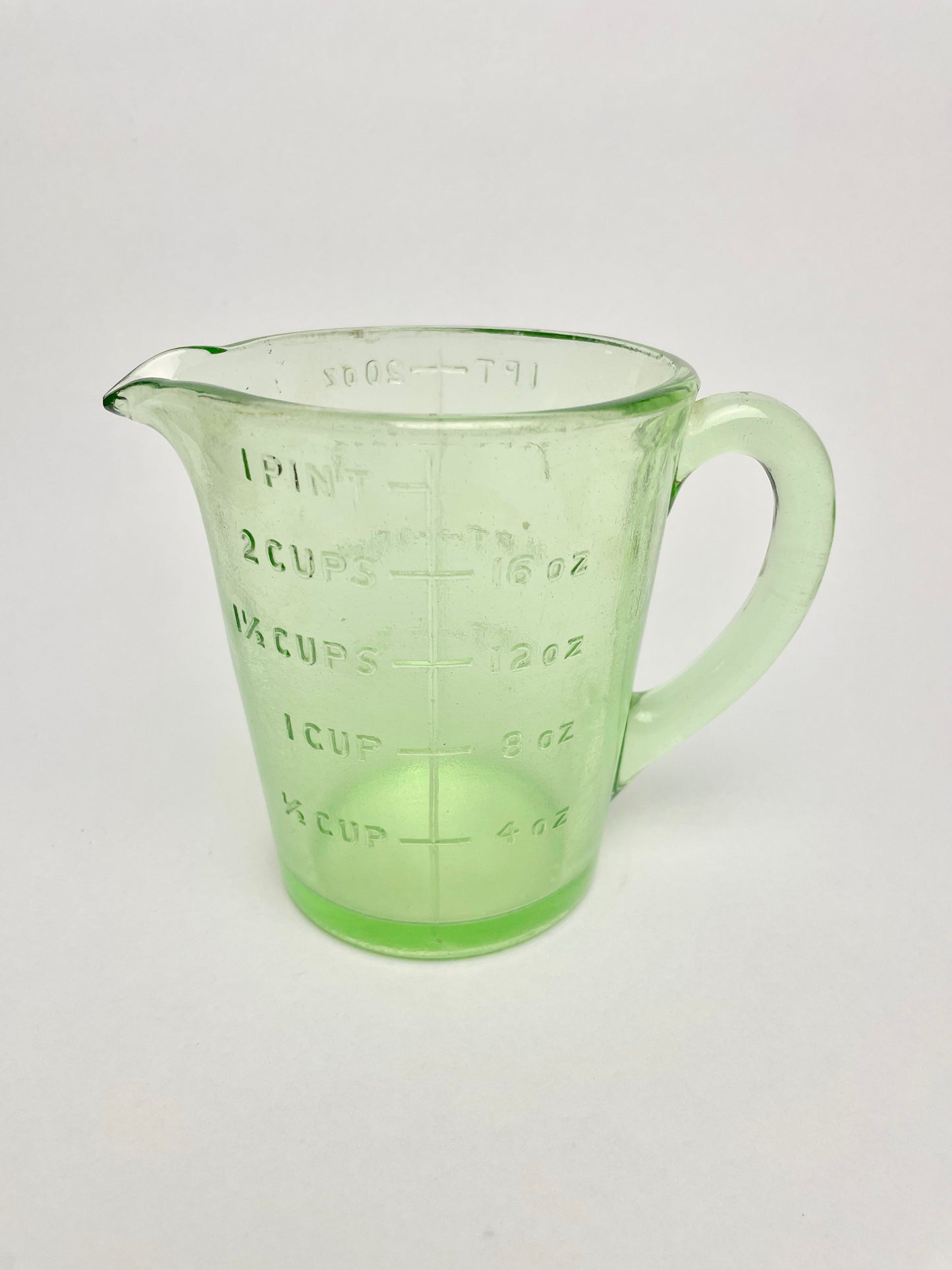 One Pint Depression Glass Measuring Jug