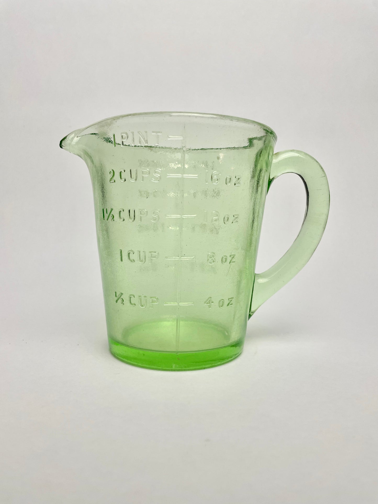 One Pint Depression Glass Measuring Jug