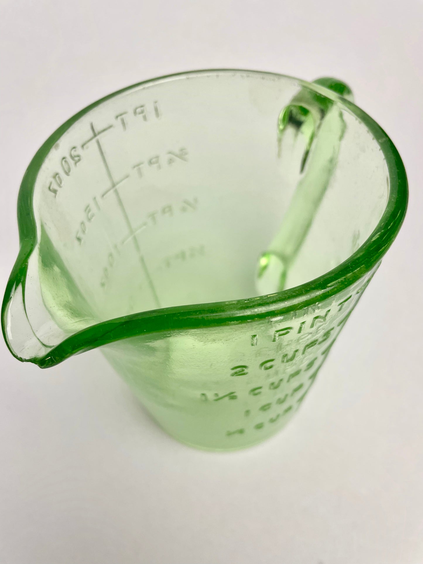 One Pint Depression Glass Measuring Jug