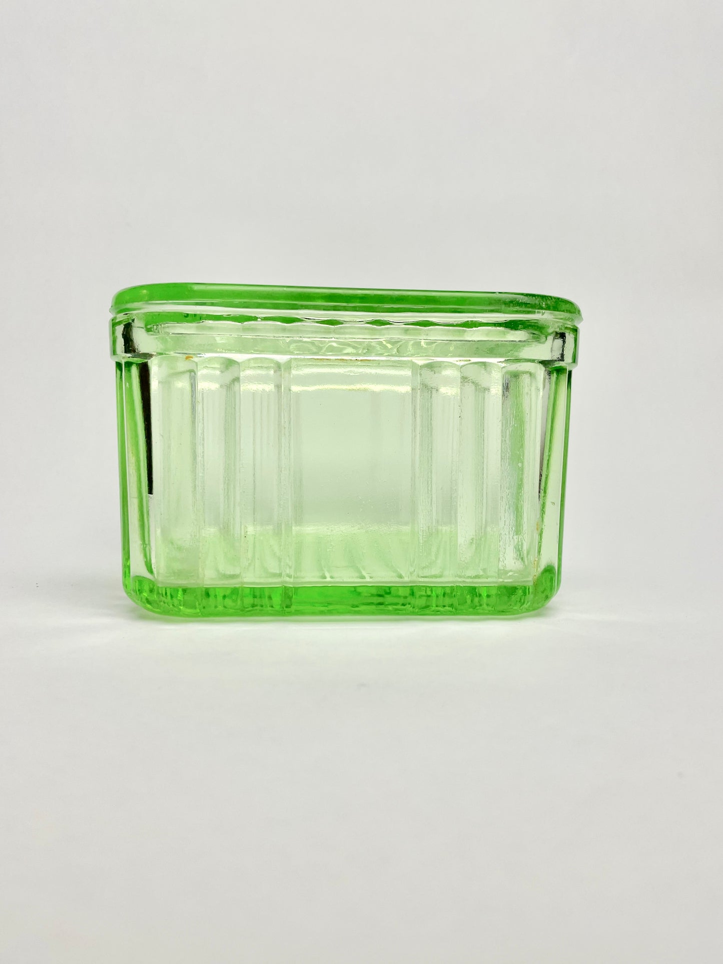 Small Green Depression Glass Butter Dish