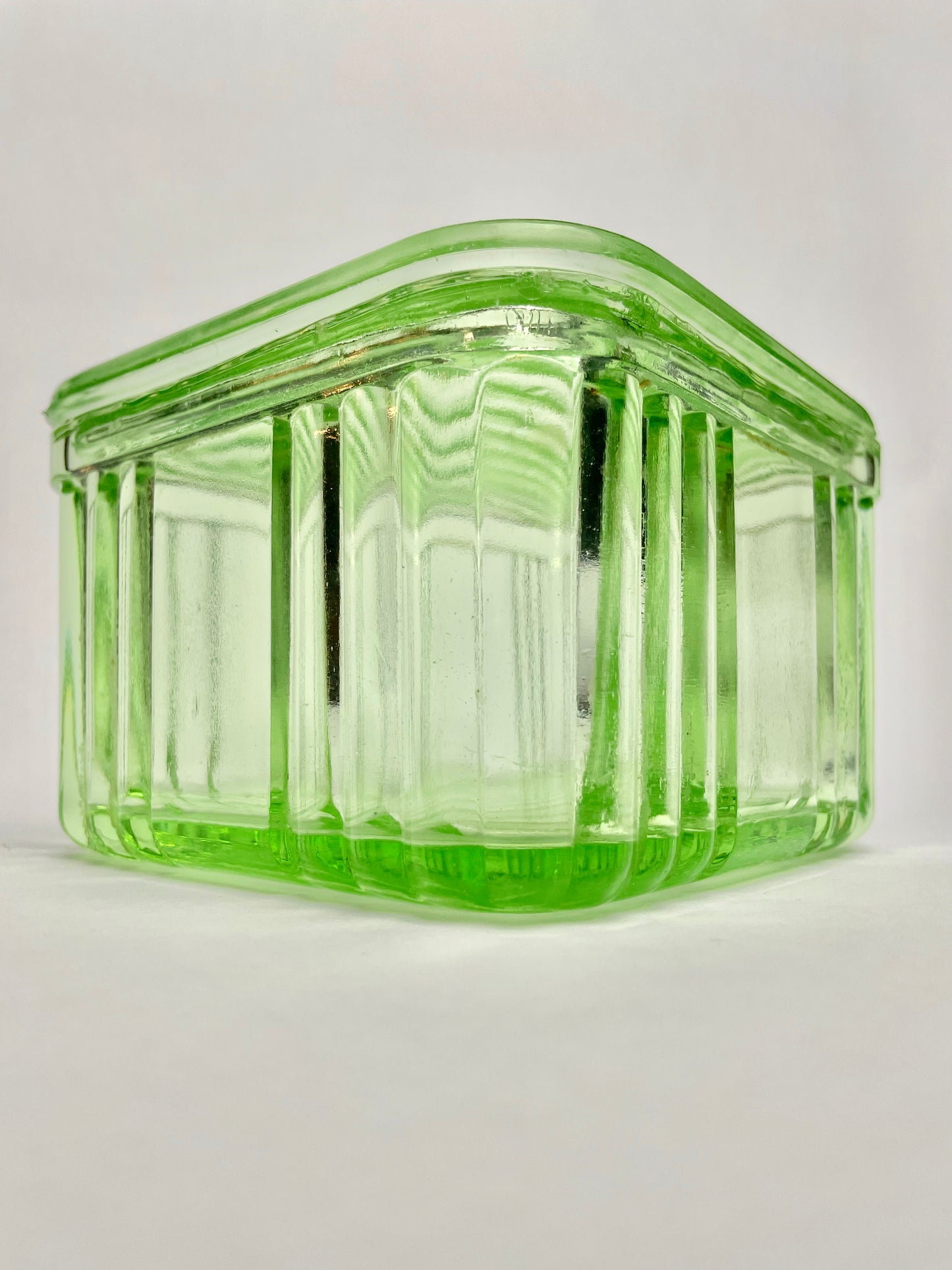 Small Green Depression Glass Butter Dish