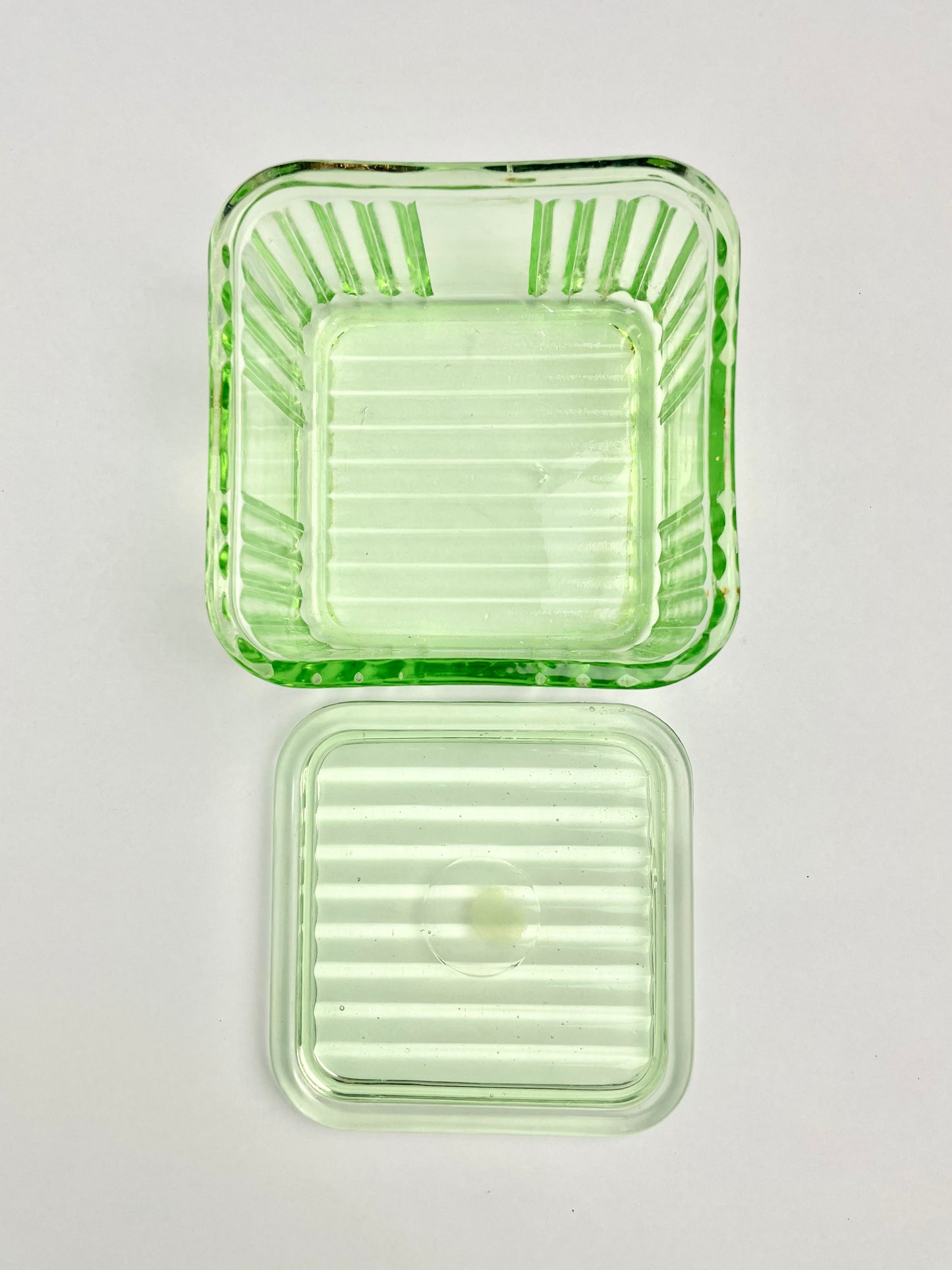 Small Green Depression Glass Butter Dish