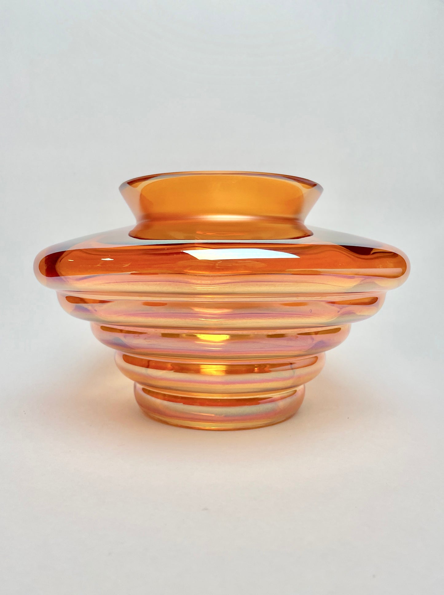 Crown Crystal Australia Marigold Carnival Glass Melon Rib Vase