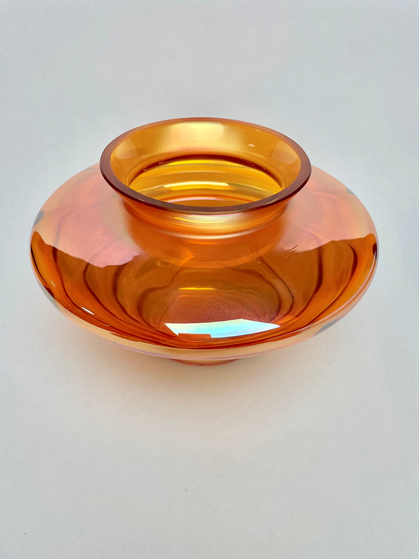 Crown Crystal Australia Marigold Carnival Glass Melon Rib Vase