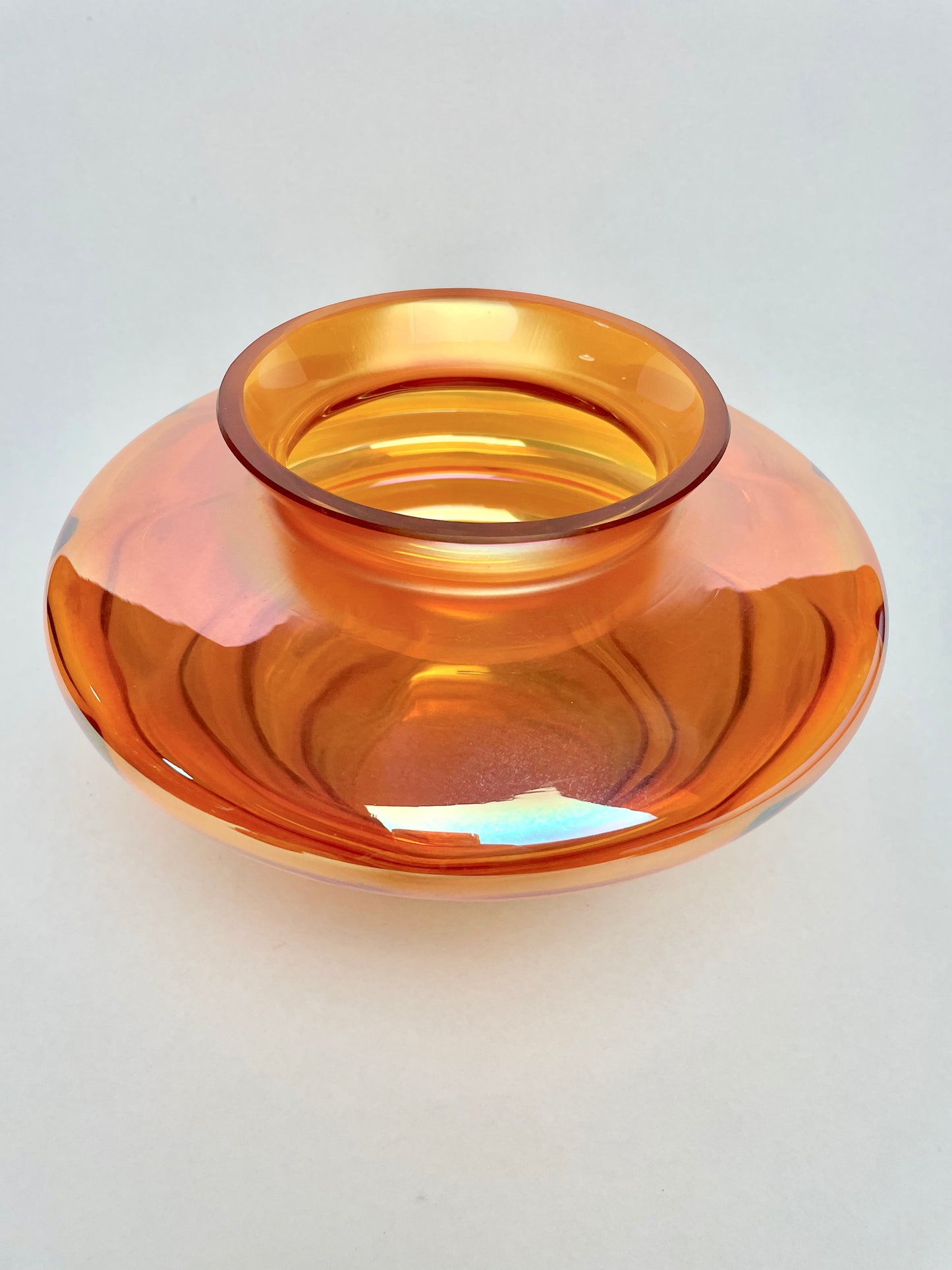 Crown Crystal Australia Marigold Carnival Glass Melon Rib Vase