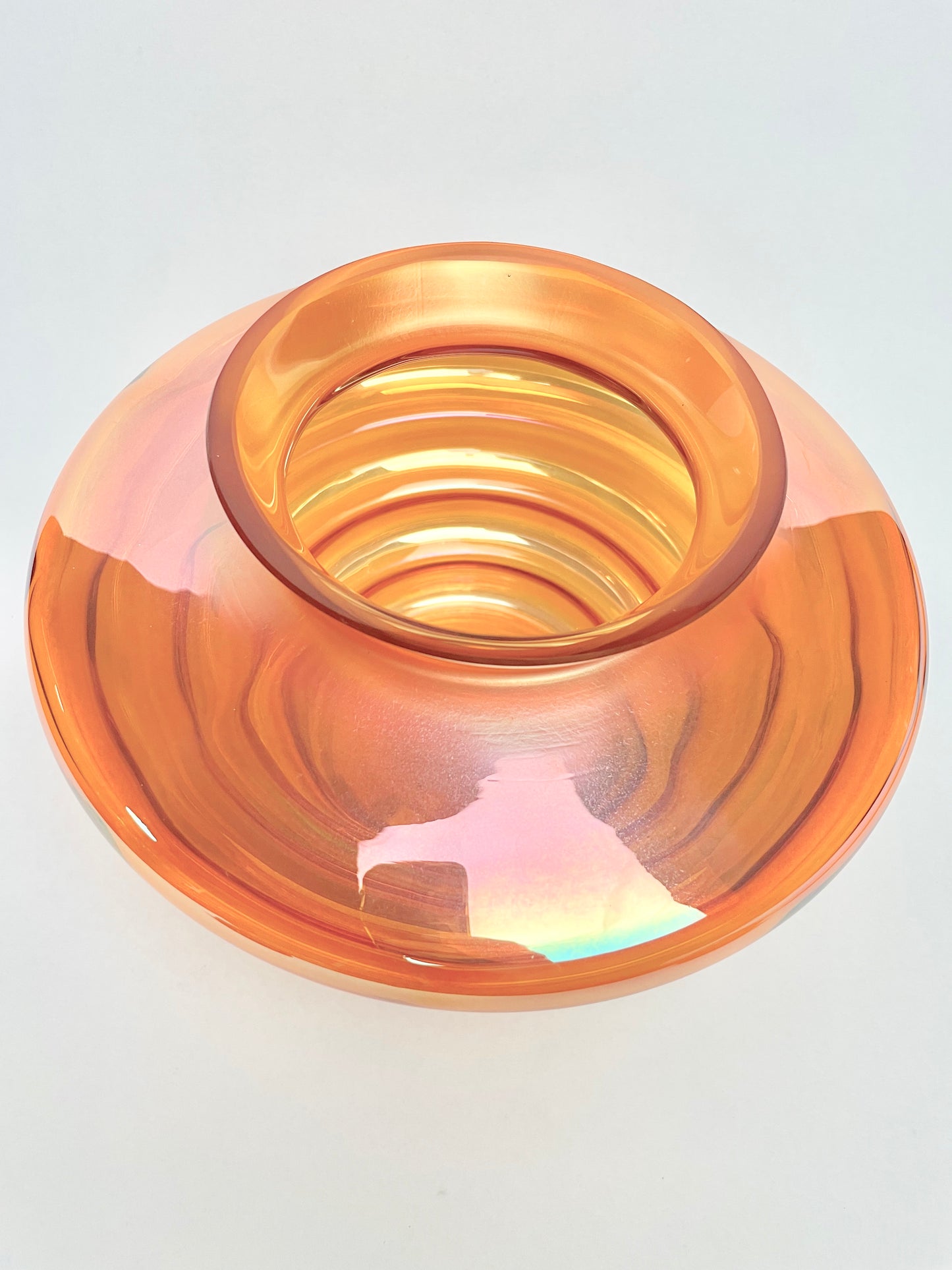 Crown Crystal Australia Marigold Carnival Glass Melon Rib Vase