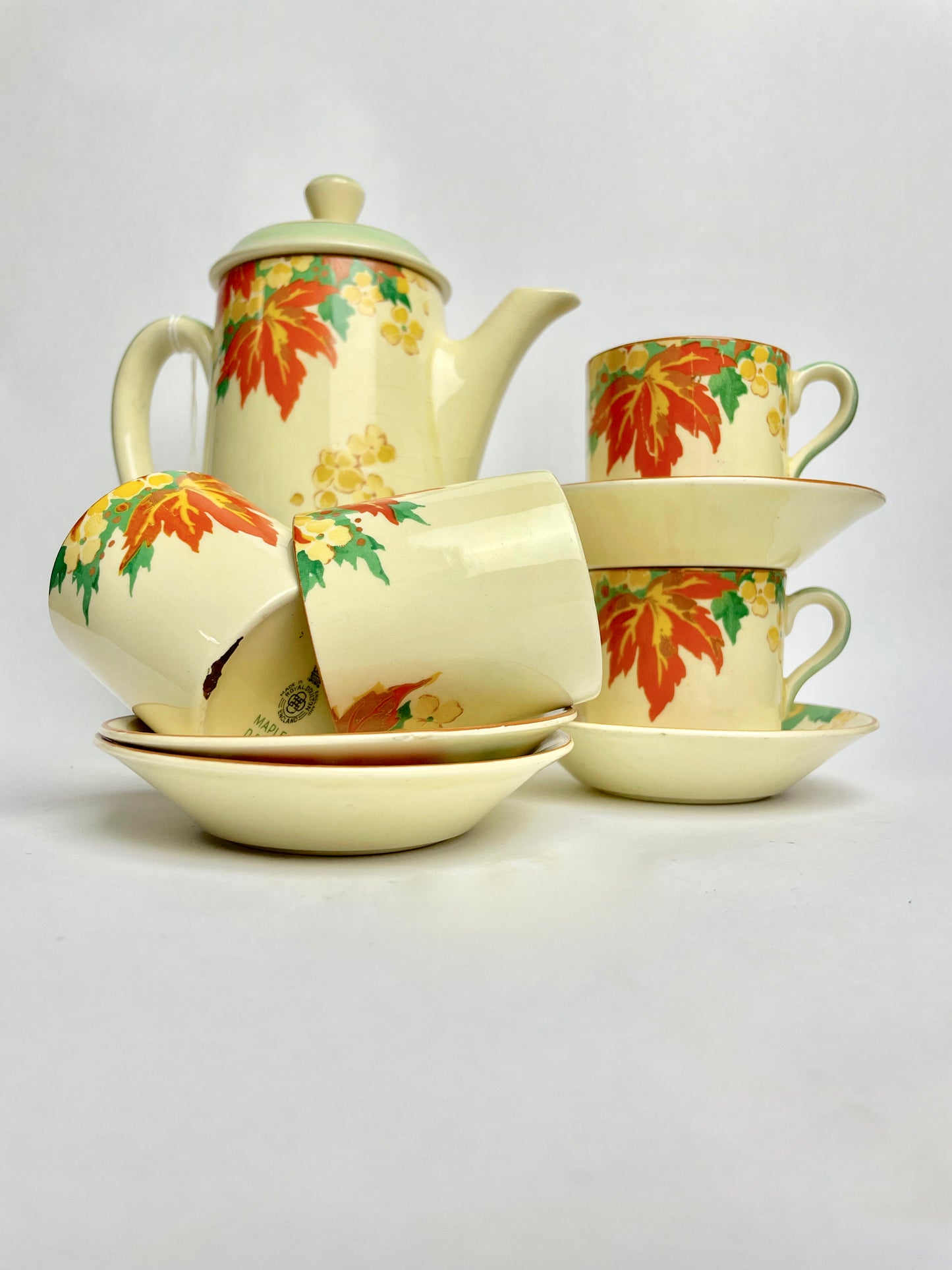 Royal Doulton Art Deco Maple Coffee Set D5302