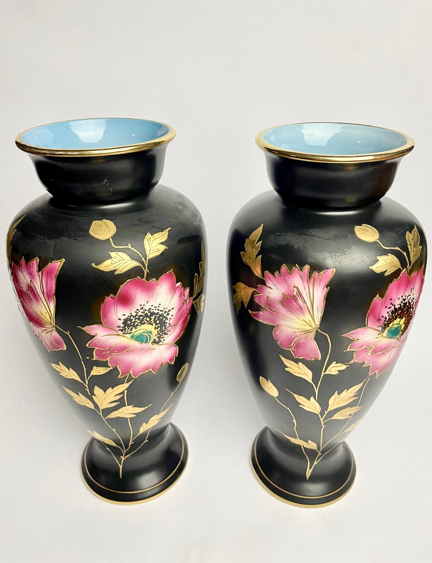 Hand-painted Pair of Falcon Ware Vases