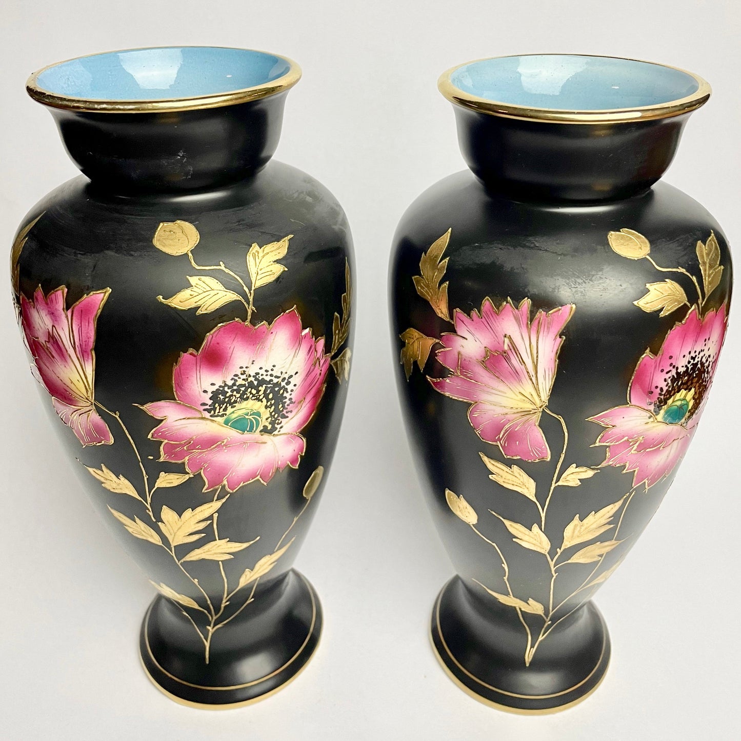 Pair of Hand-Painted Falcon Ware Vases – Floral Design – c1920s – 27cm