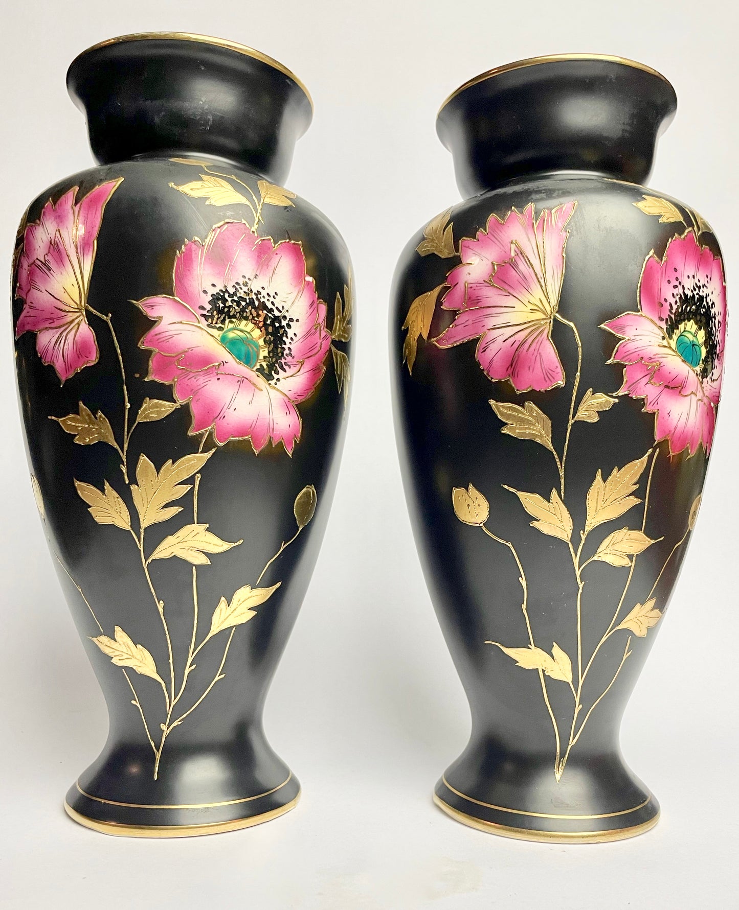 Hand-painted Pair of Falcon Ware Vases