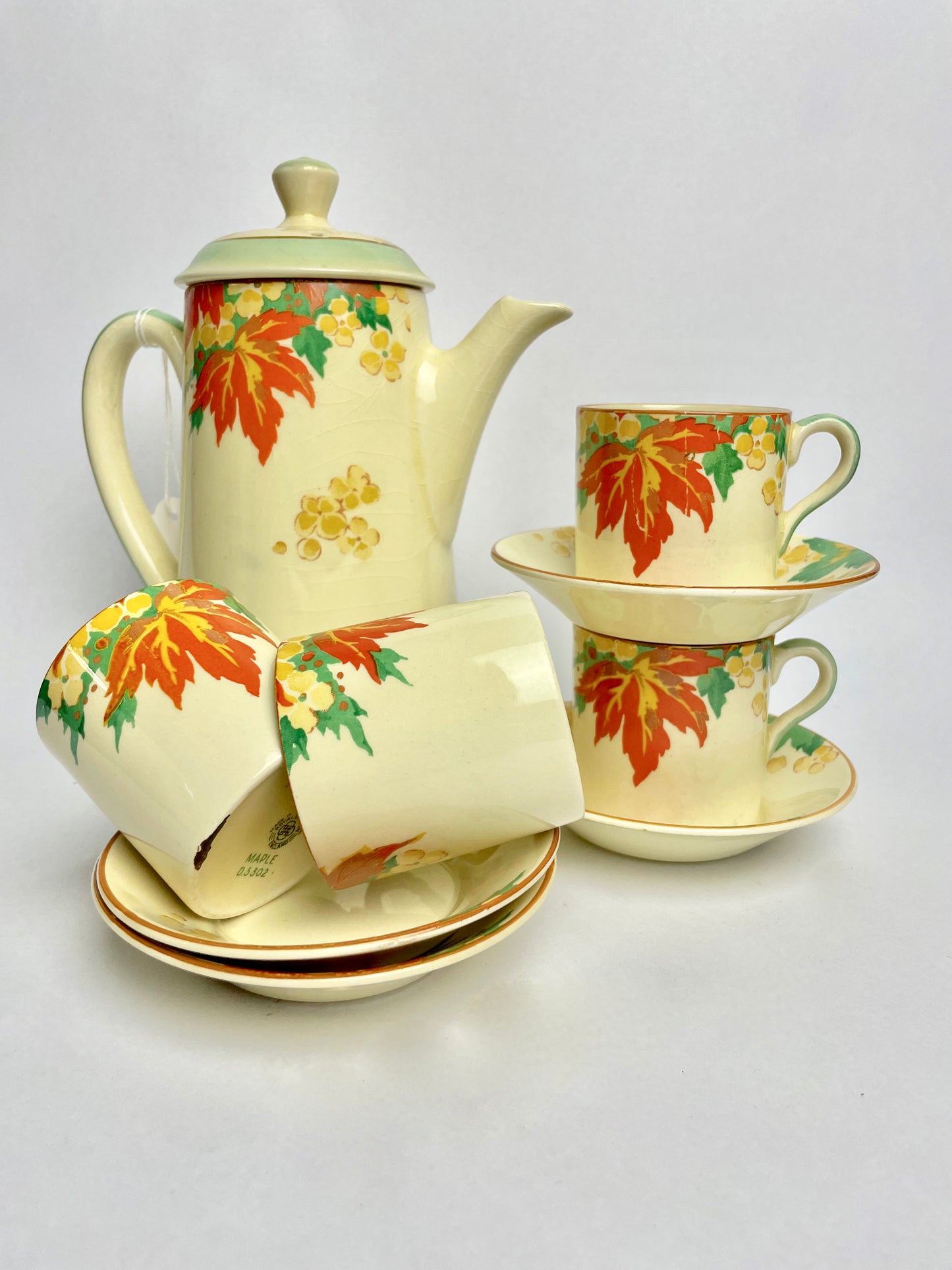 Royal Doulton Art Deco Maple Coffee Set D5302