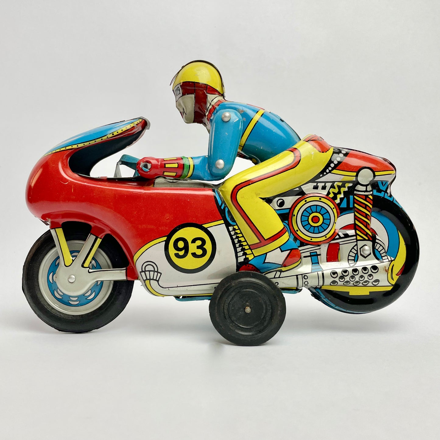 1970s tin plate motorbike with rider