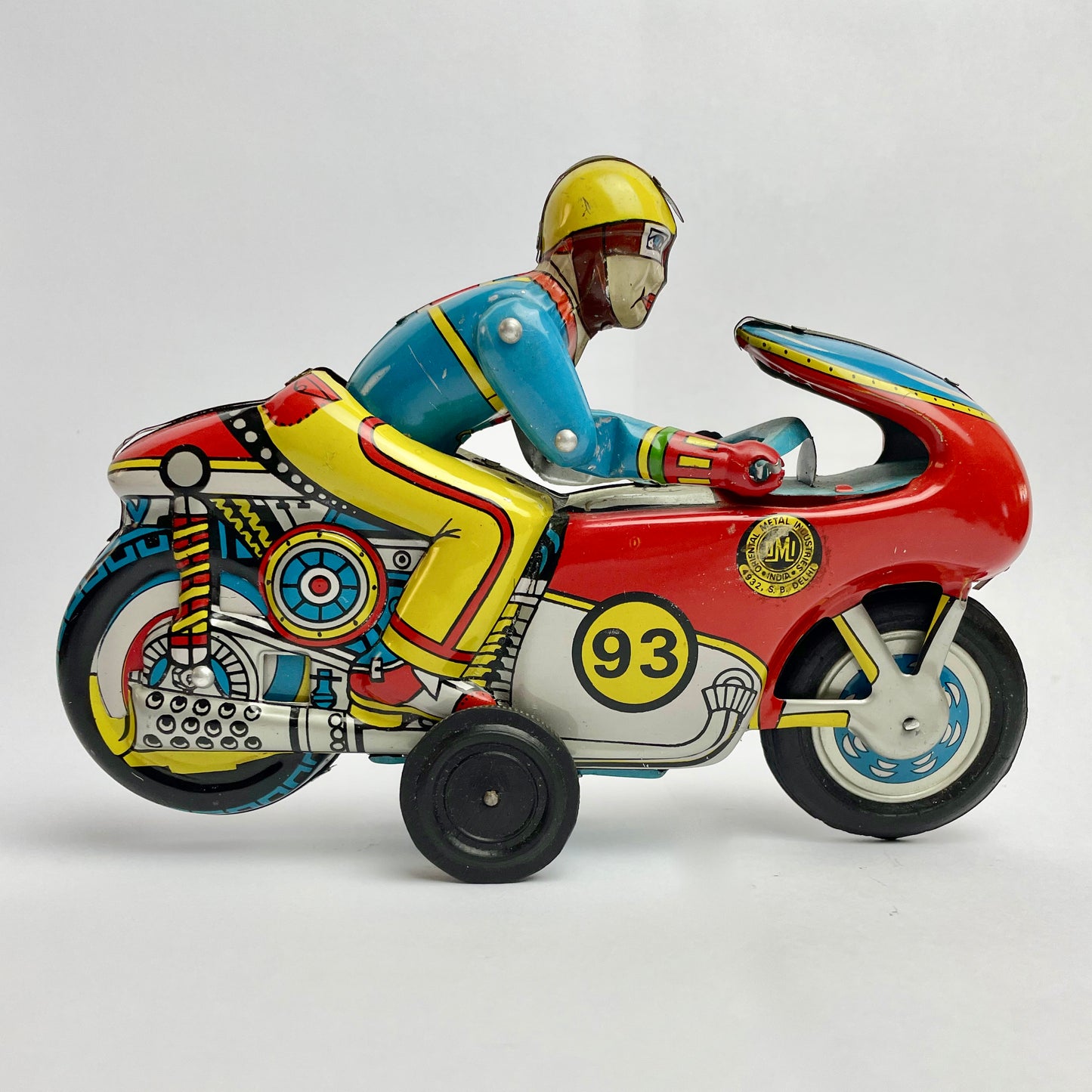 1970s tin plate motorbike with rider