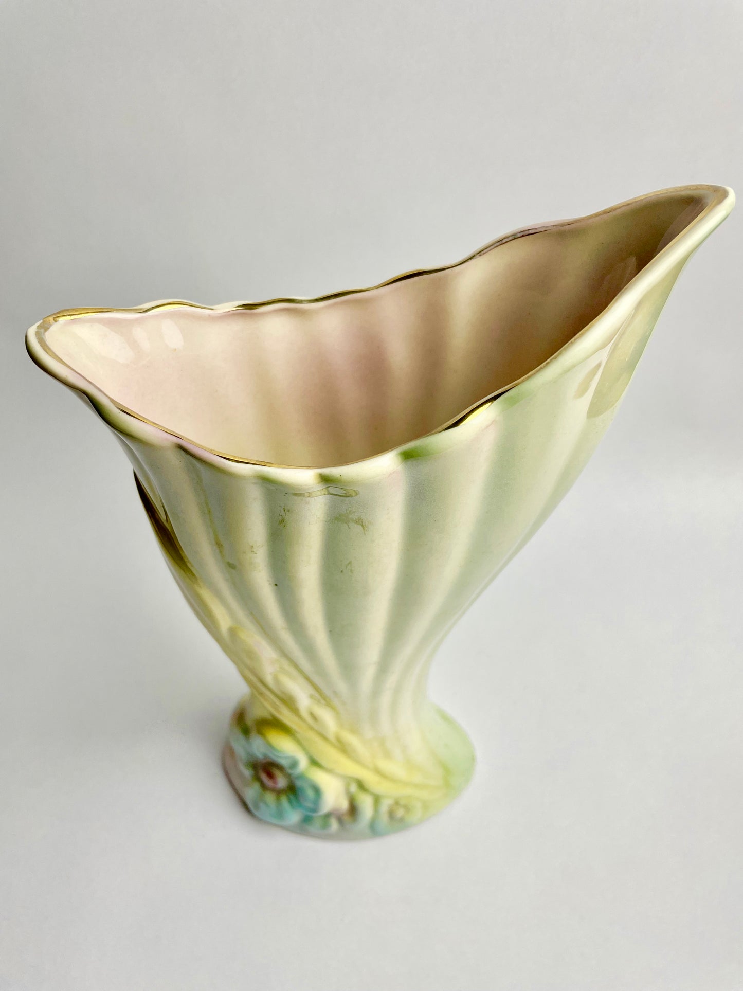 Mingay Lusterware Ceramic Pottery Vase Pink Yellow and Blue Lustre V67 26.5cm tall