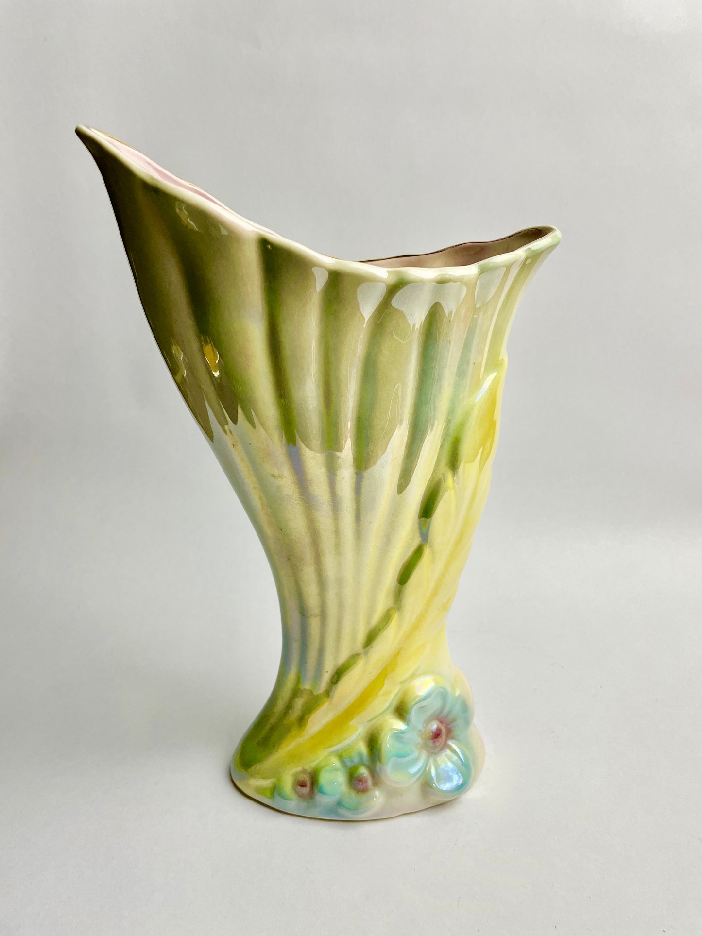 Mingay Lusterware Ceramic Pottery Vase Pink Yellow and Blue Lustre V67 26.5cm tall