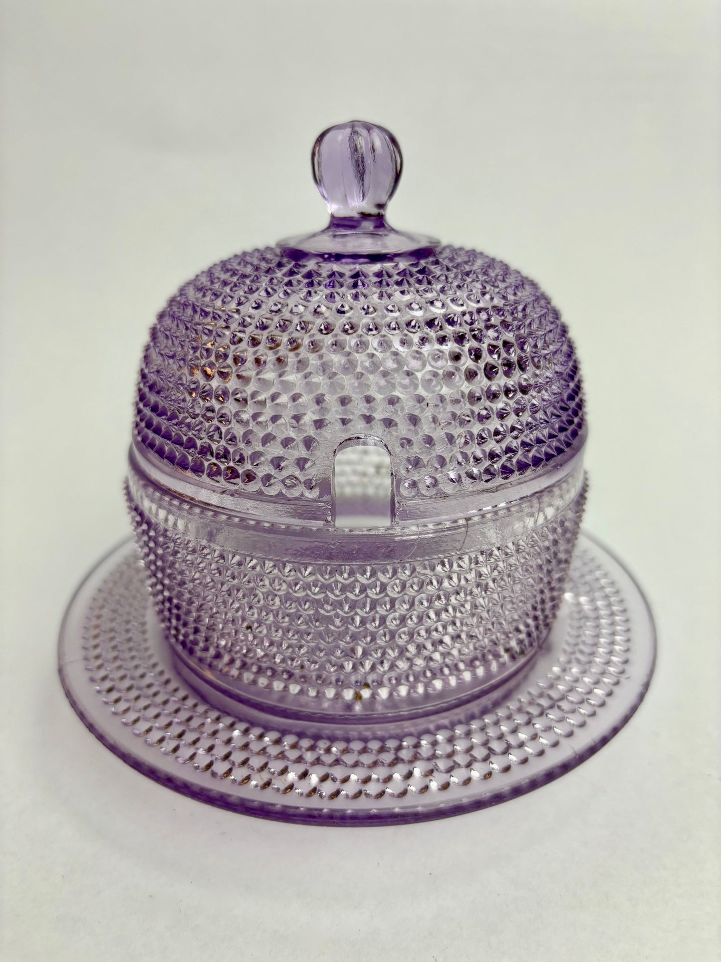 Amethyst Hobnail Glass Lidded Sugar Bowl
