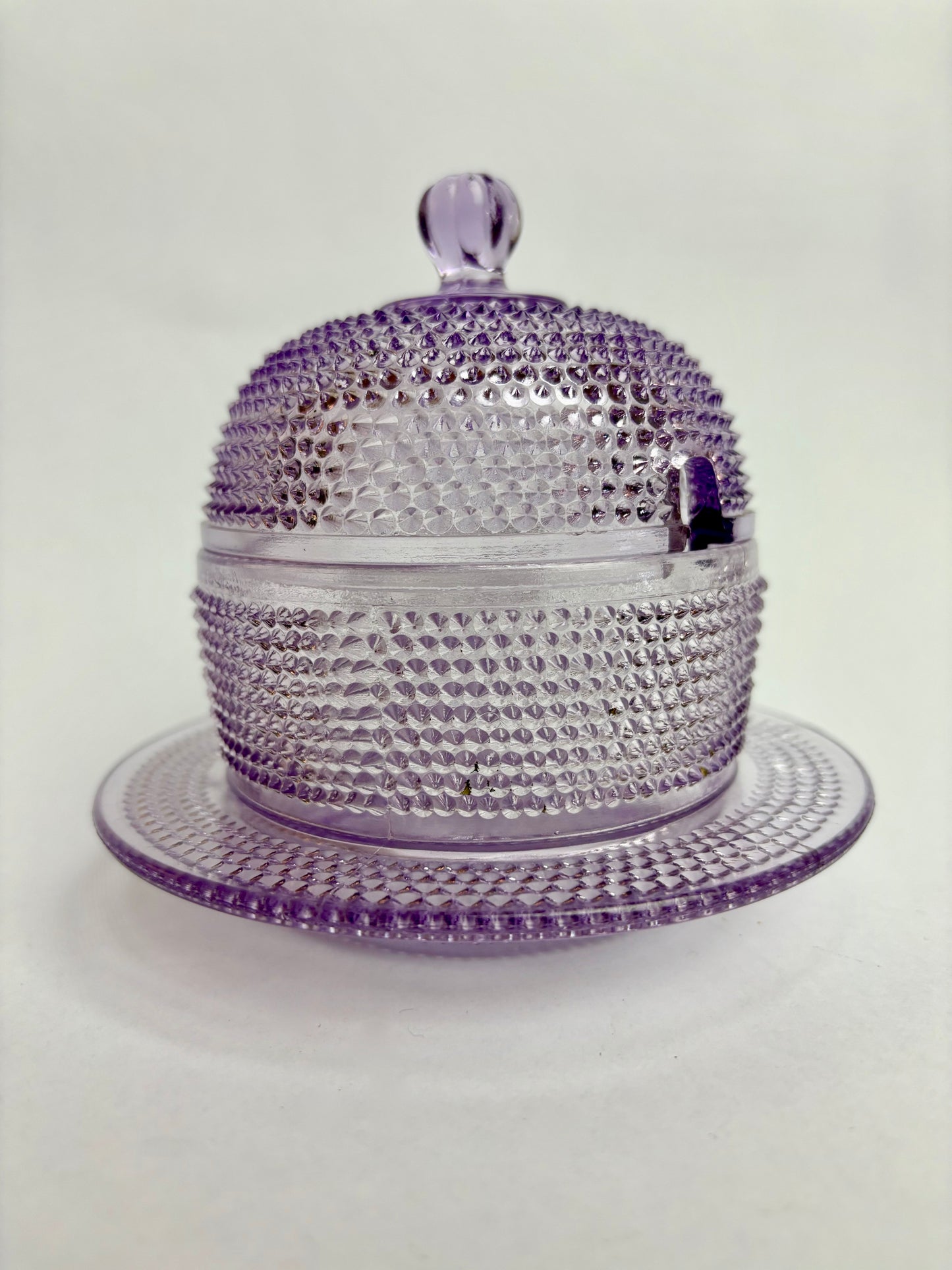 Amethyst Hobnail Glass Lidded Sugar Bowl