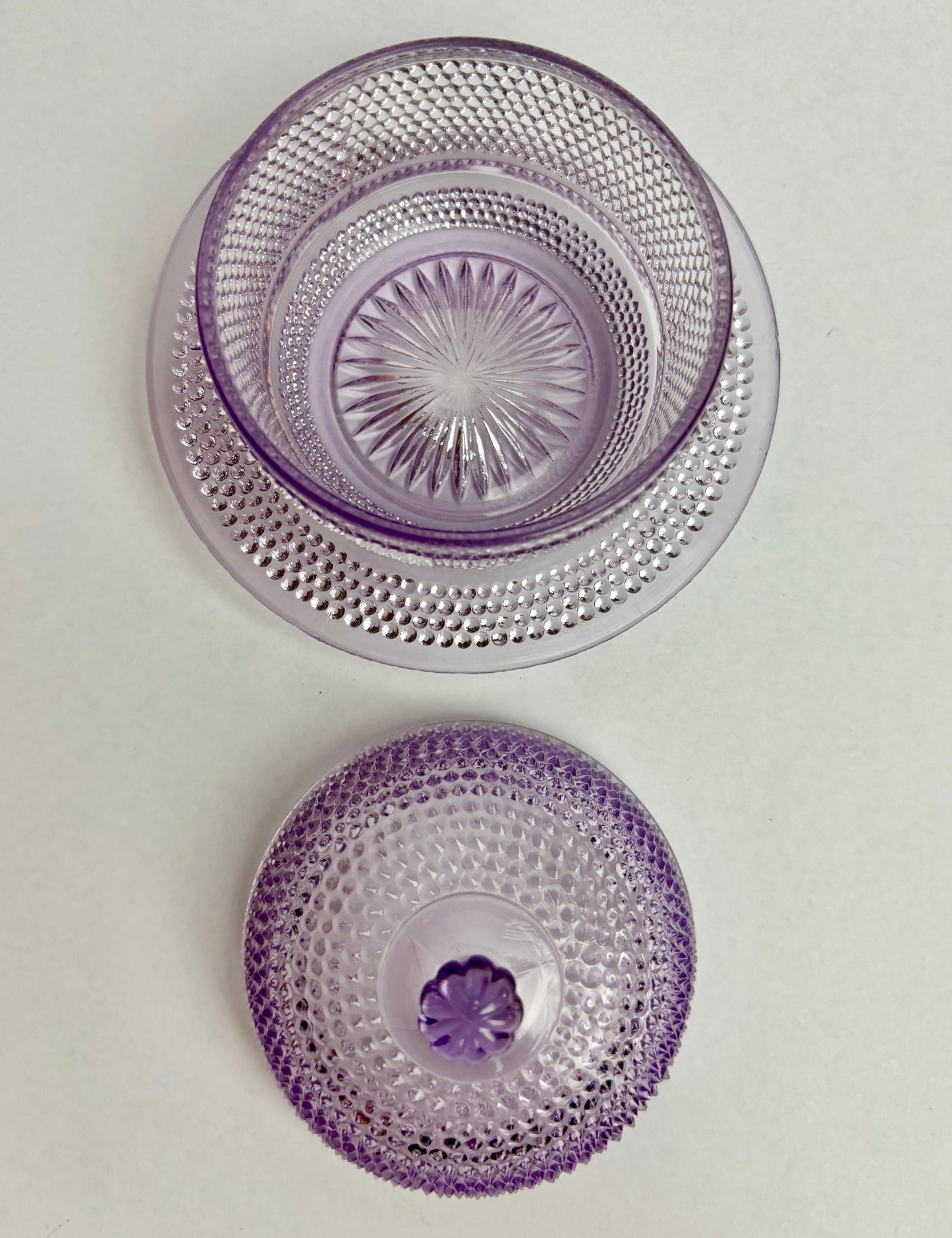 Amethyst Hobnail Glass Lidded Sugar Bowl