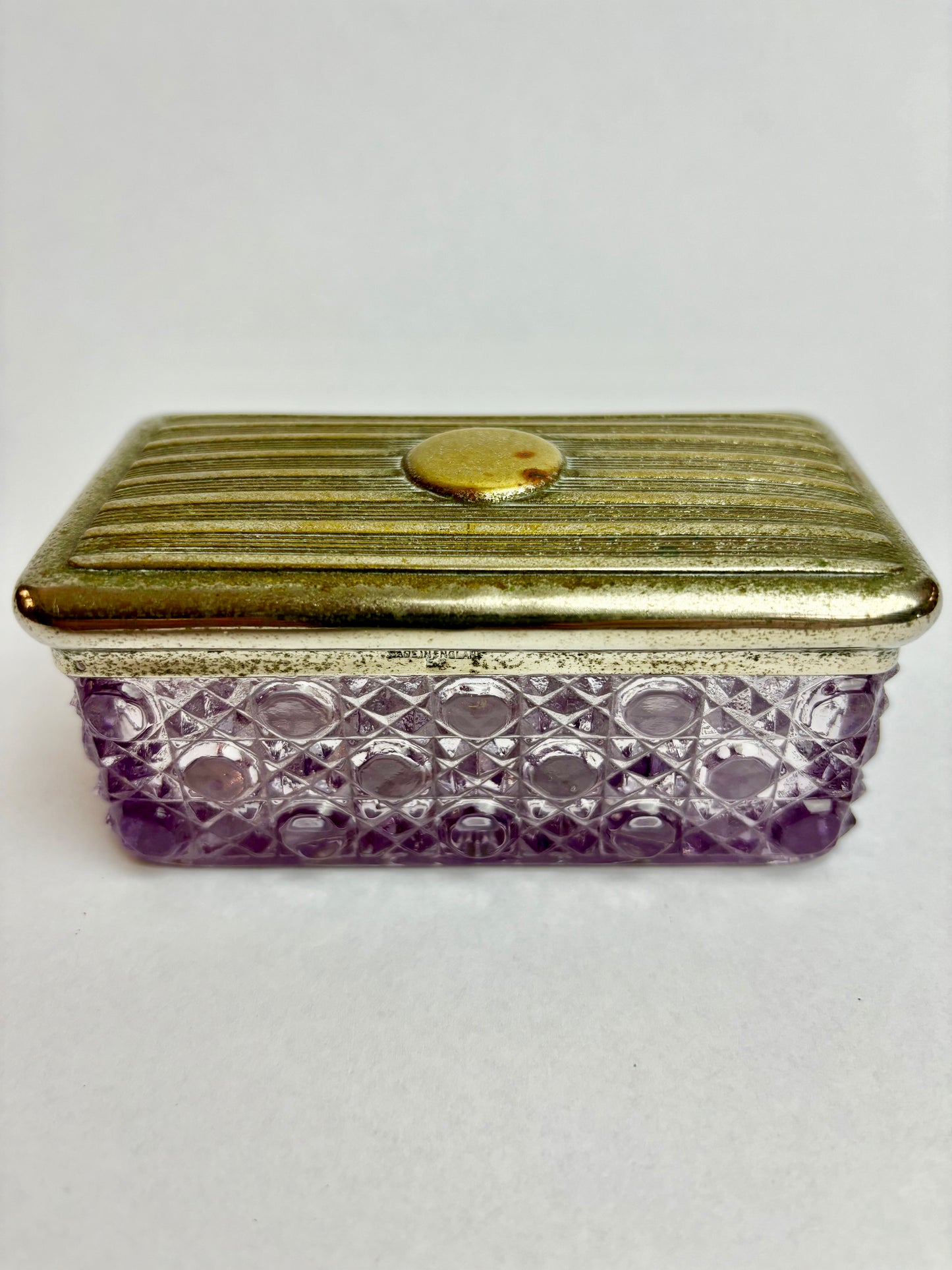 Antique Amethyst Glass Trinket Box, England