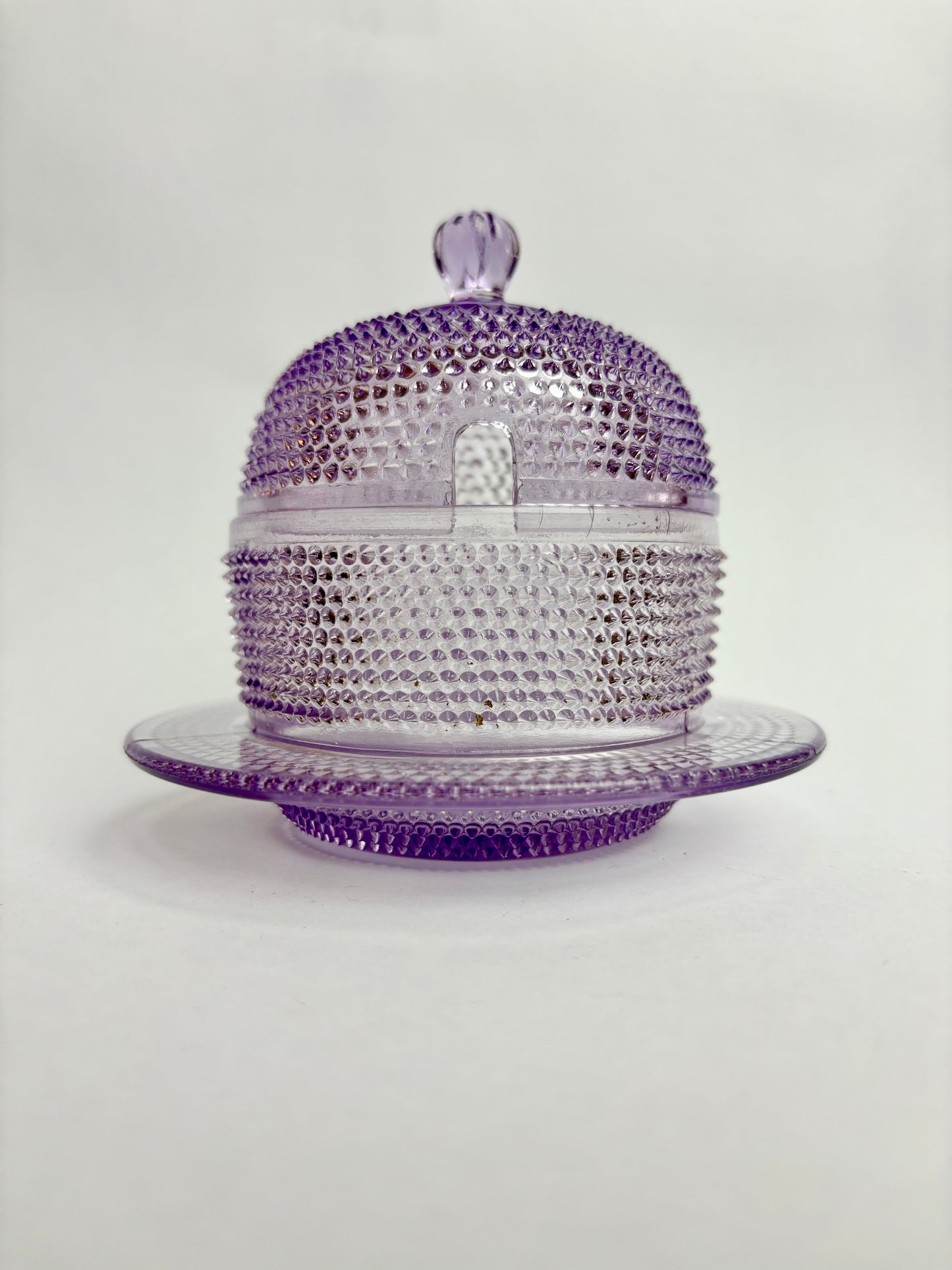 Amethyst Hobnail Glass Lidded Sugar Bowl