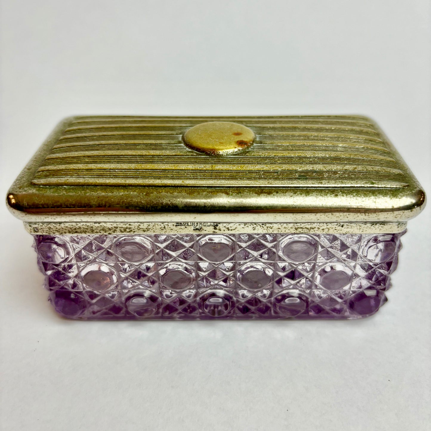 Antique Amethyst Glass Trinket Box, England
