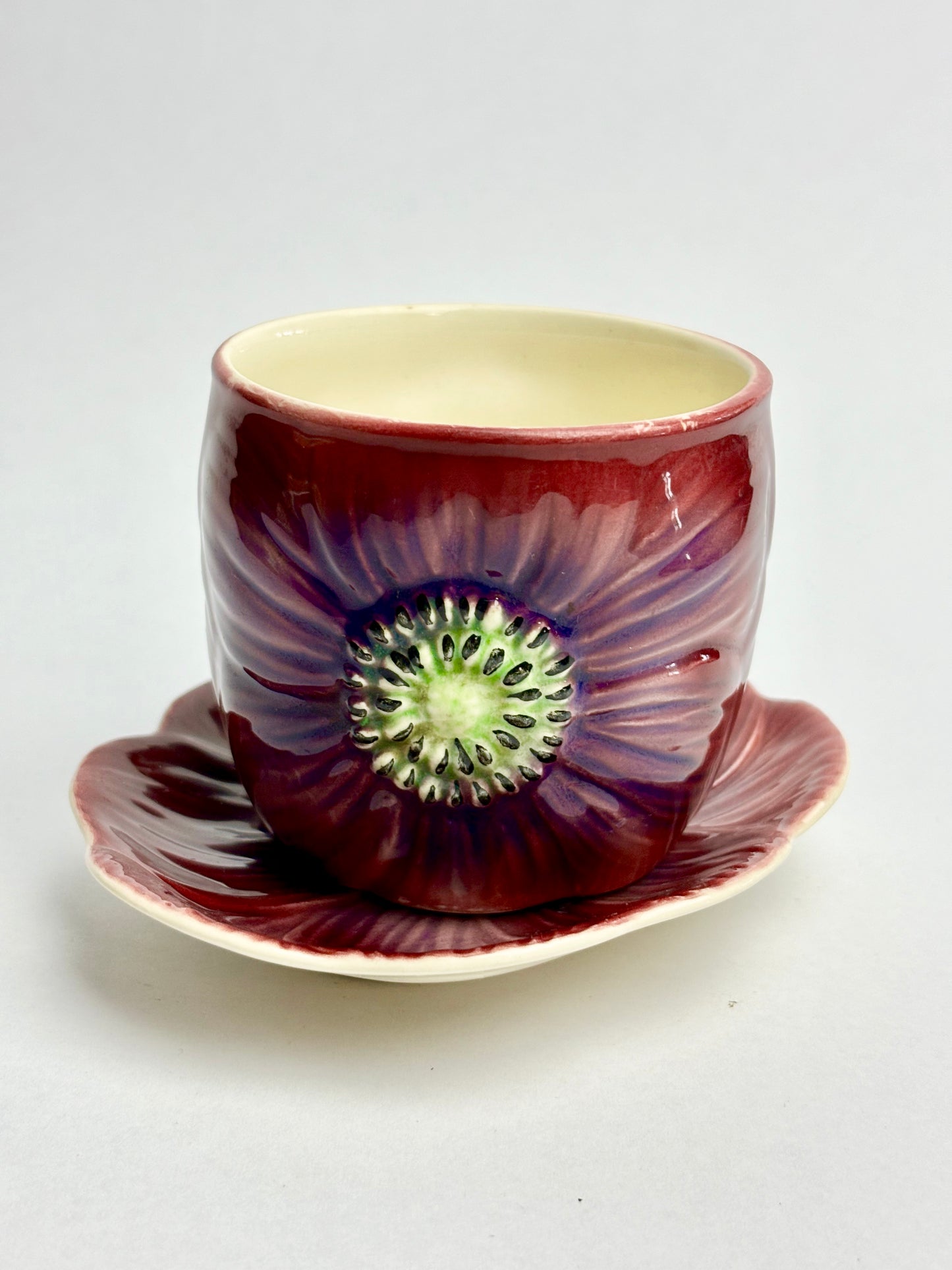 Anemone Majolica Pot & Saucer by Shorter & Son