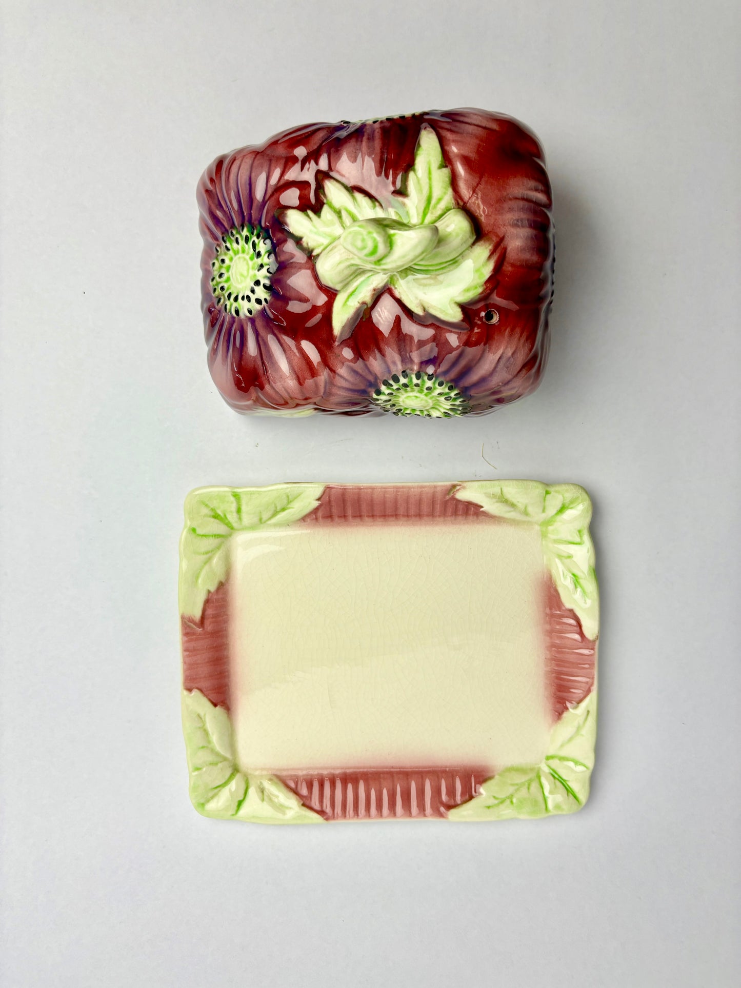 Anemone Majolica Butter Dish by Shorter & Son
