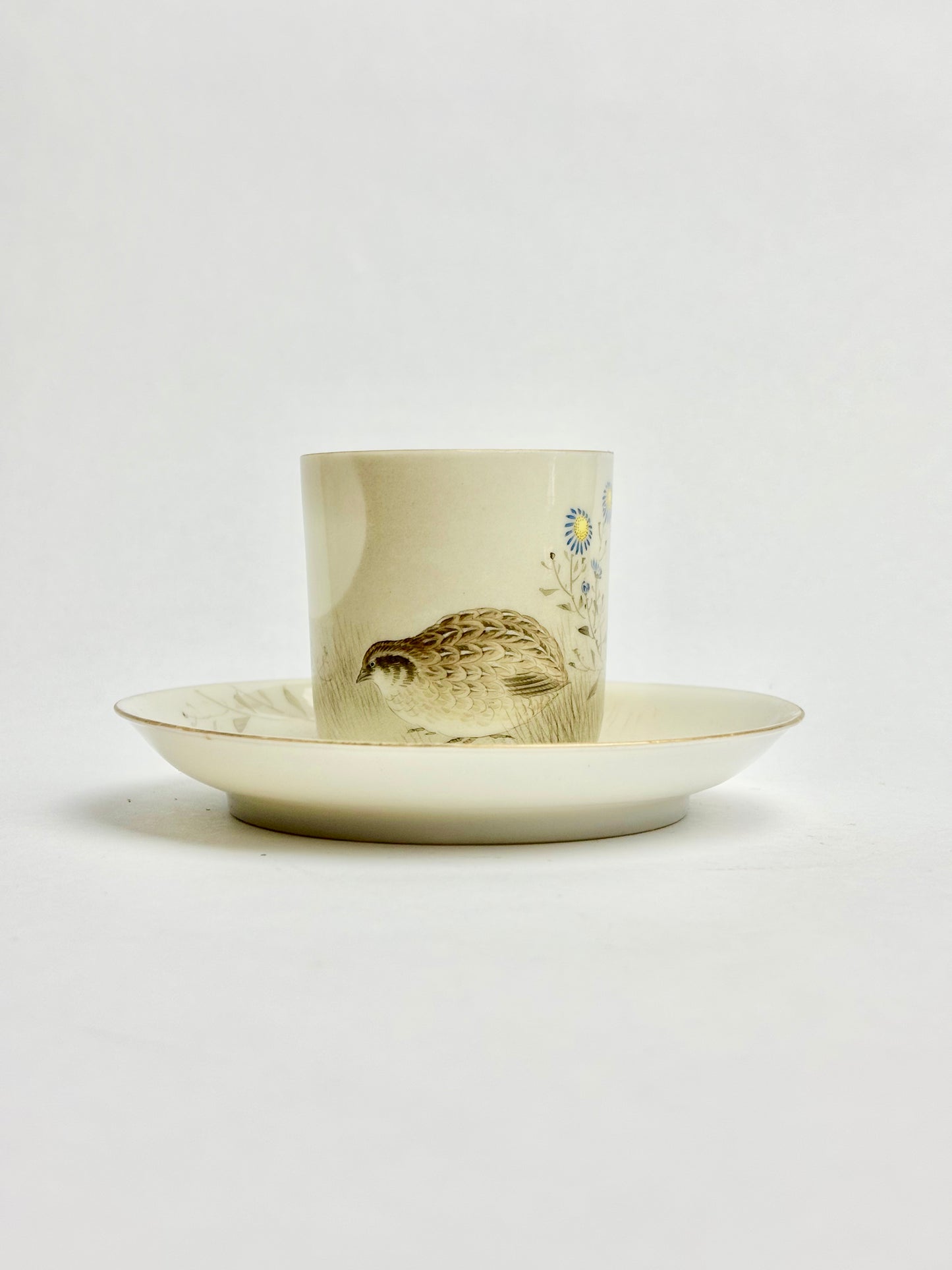 Small Fine Japanese Porcelain Duo featuring Quails