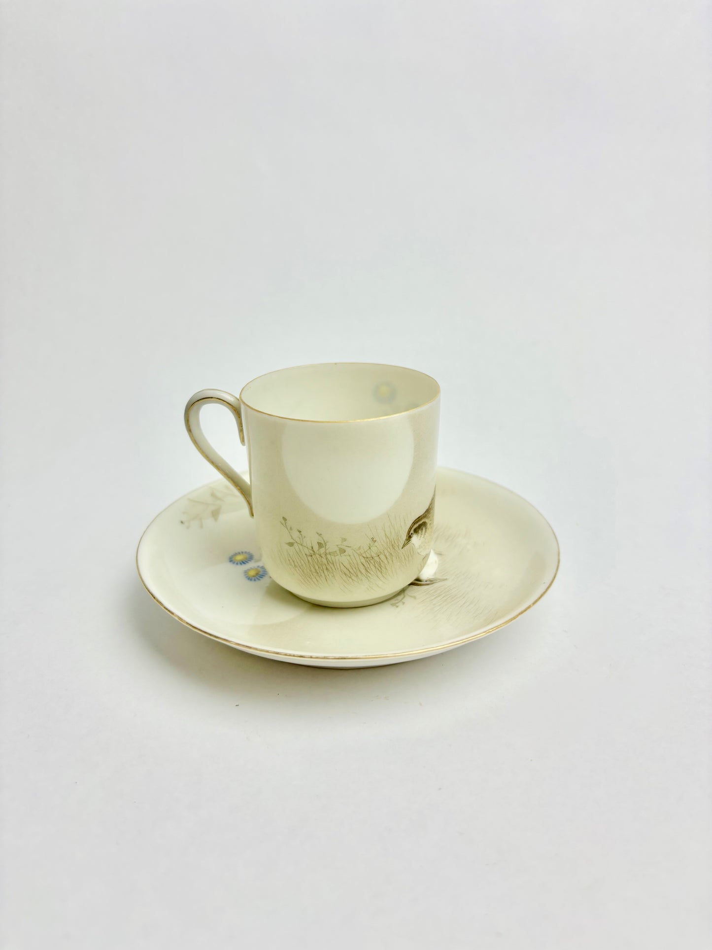 Small Fine Japanese Porcelain Duo featuring Quails