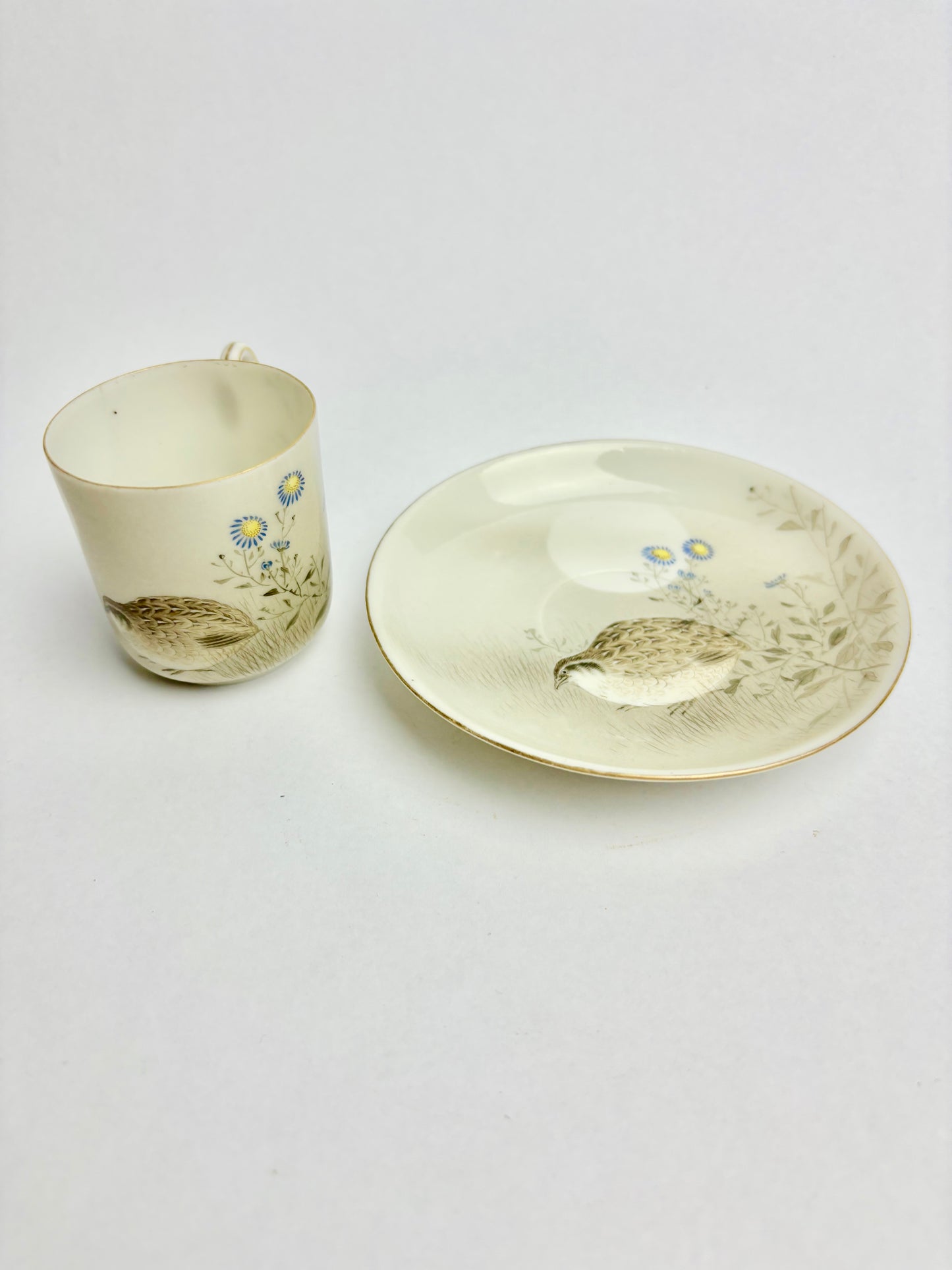 Small Fine Japanese Porcelain Duo featuring Quails