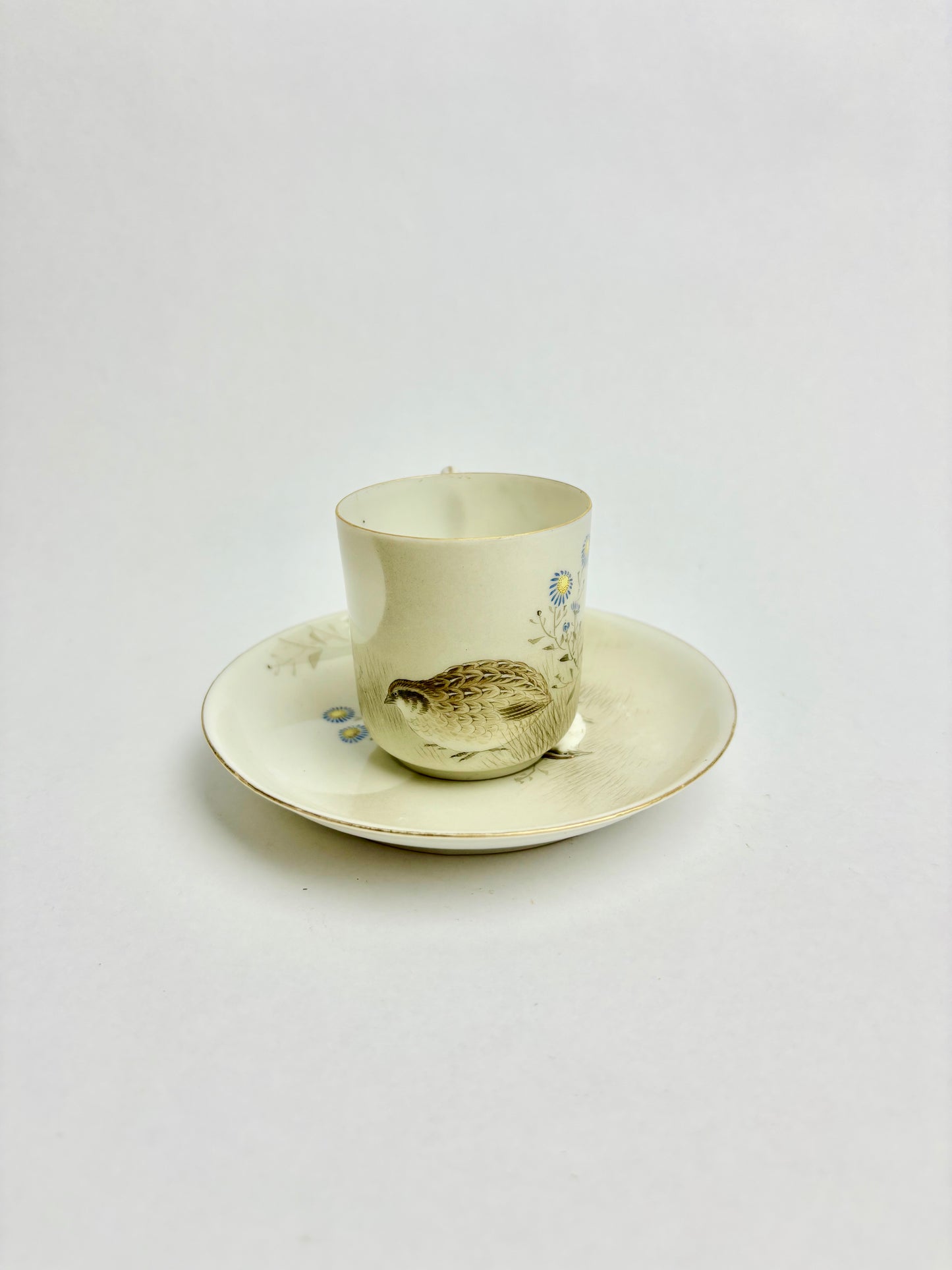 Small Fine Japanese Porcelain Duo featuring Quails