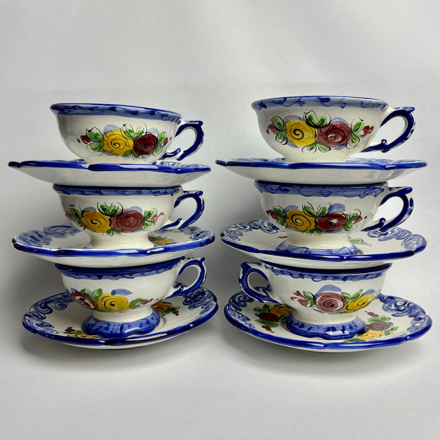 Vintage hand-painted Portuguese china tea set, complete six service in VGC
