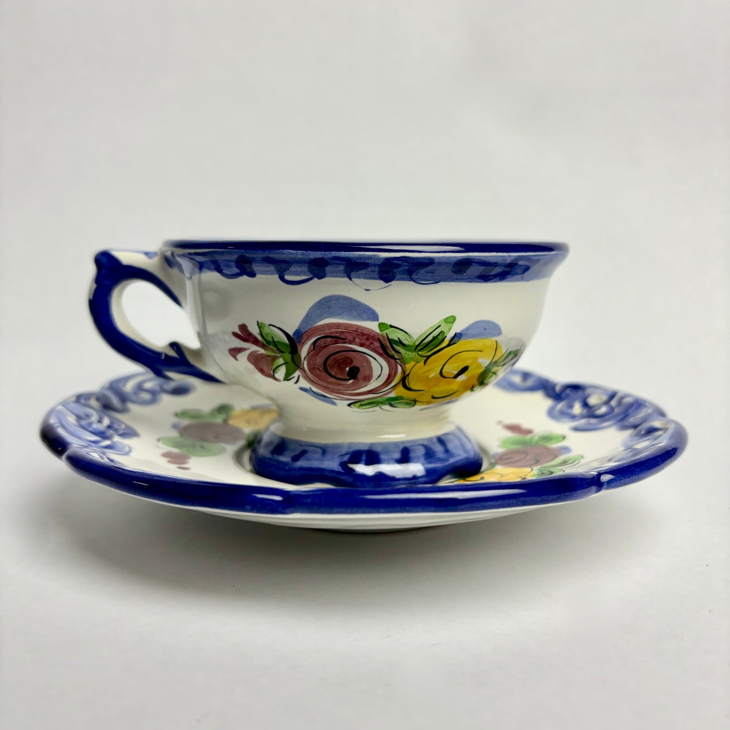 Vintage hand-painted Portuguese china tea set, complete six service in VGC