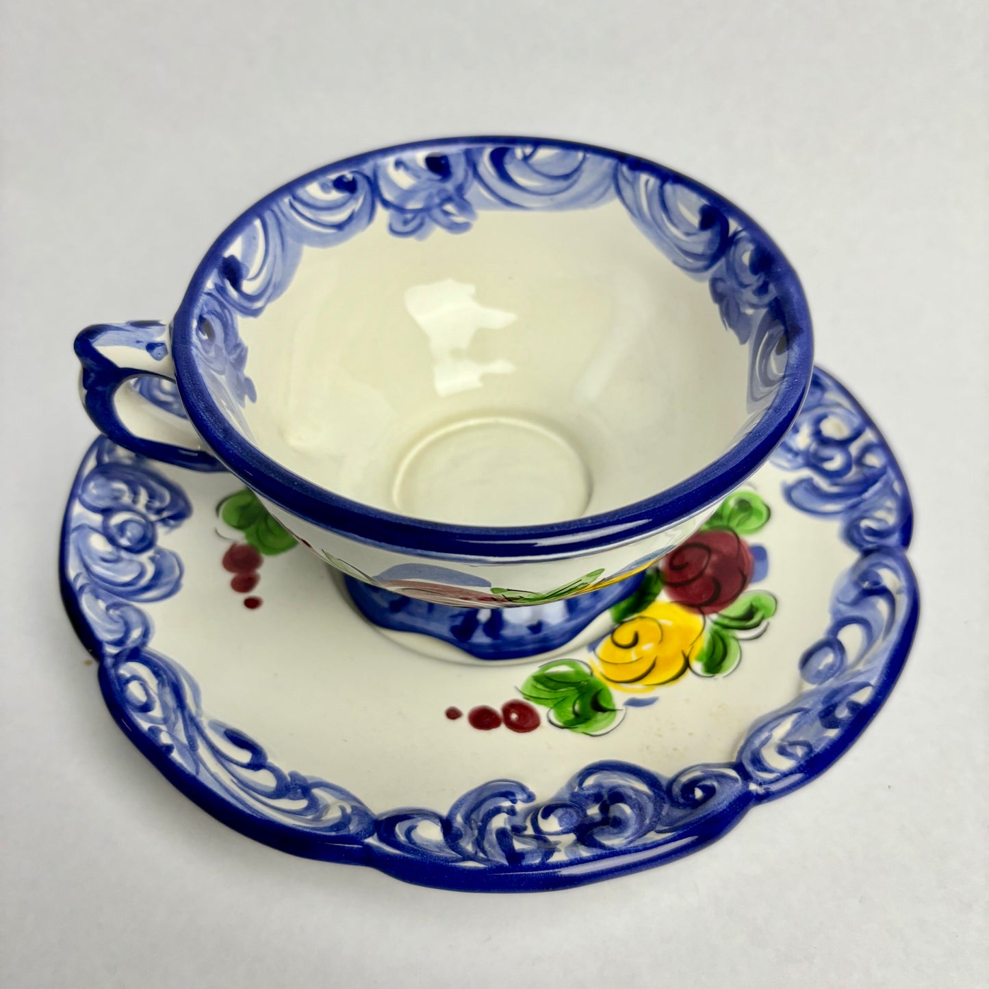 Vintage hand-painted Portuguese china tea set, complete six service in VGC
