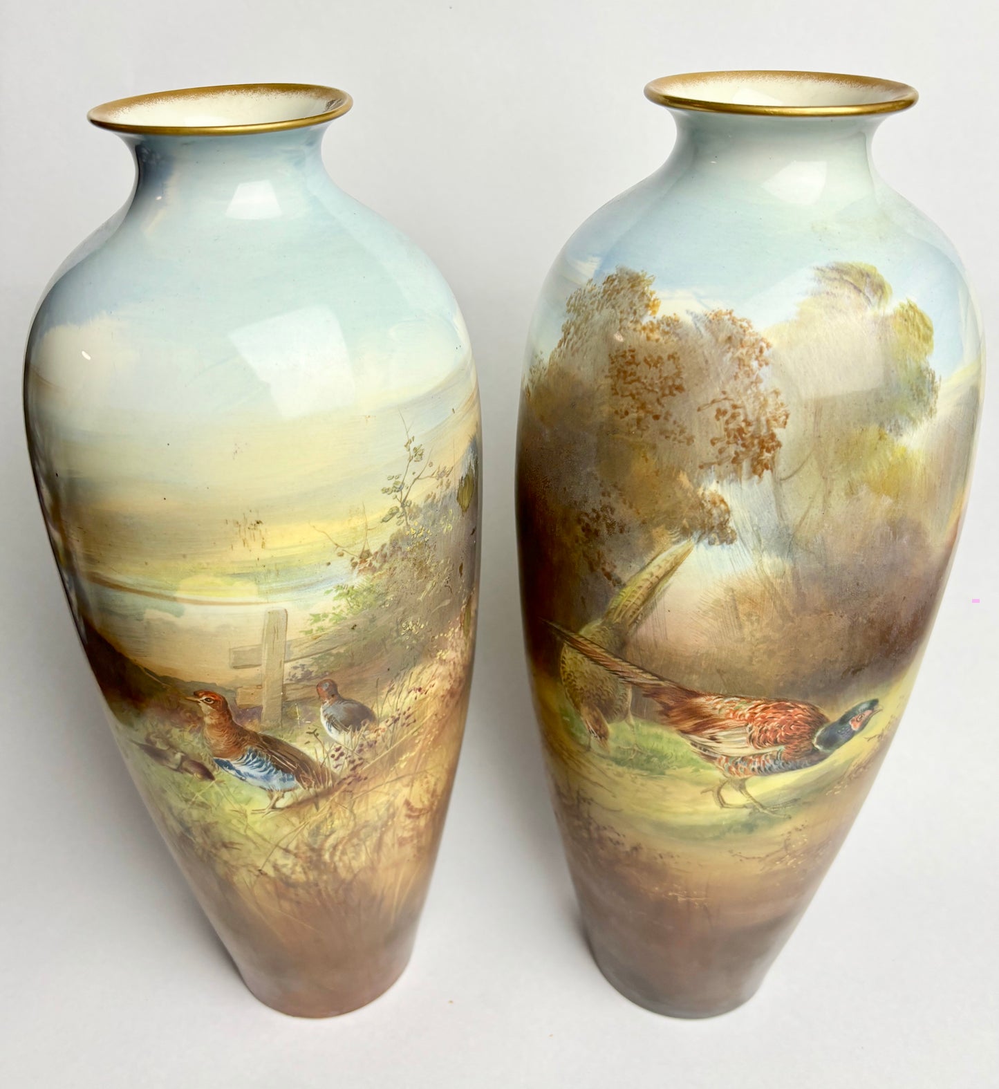 Pair of Hand-painted Winton Vases with Pheasants