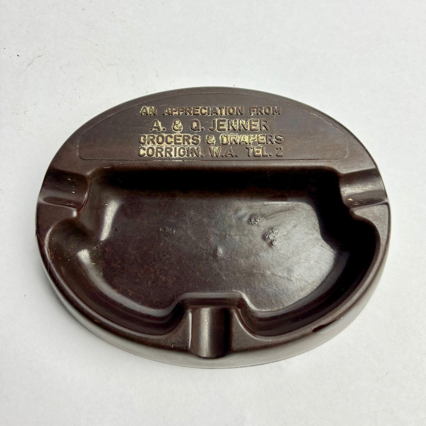 Bakelite Ashtray from Corrigin Grocers & Drapers by Arthur & Queenie Jenner