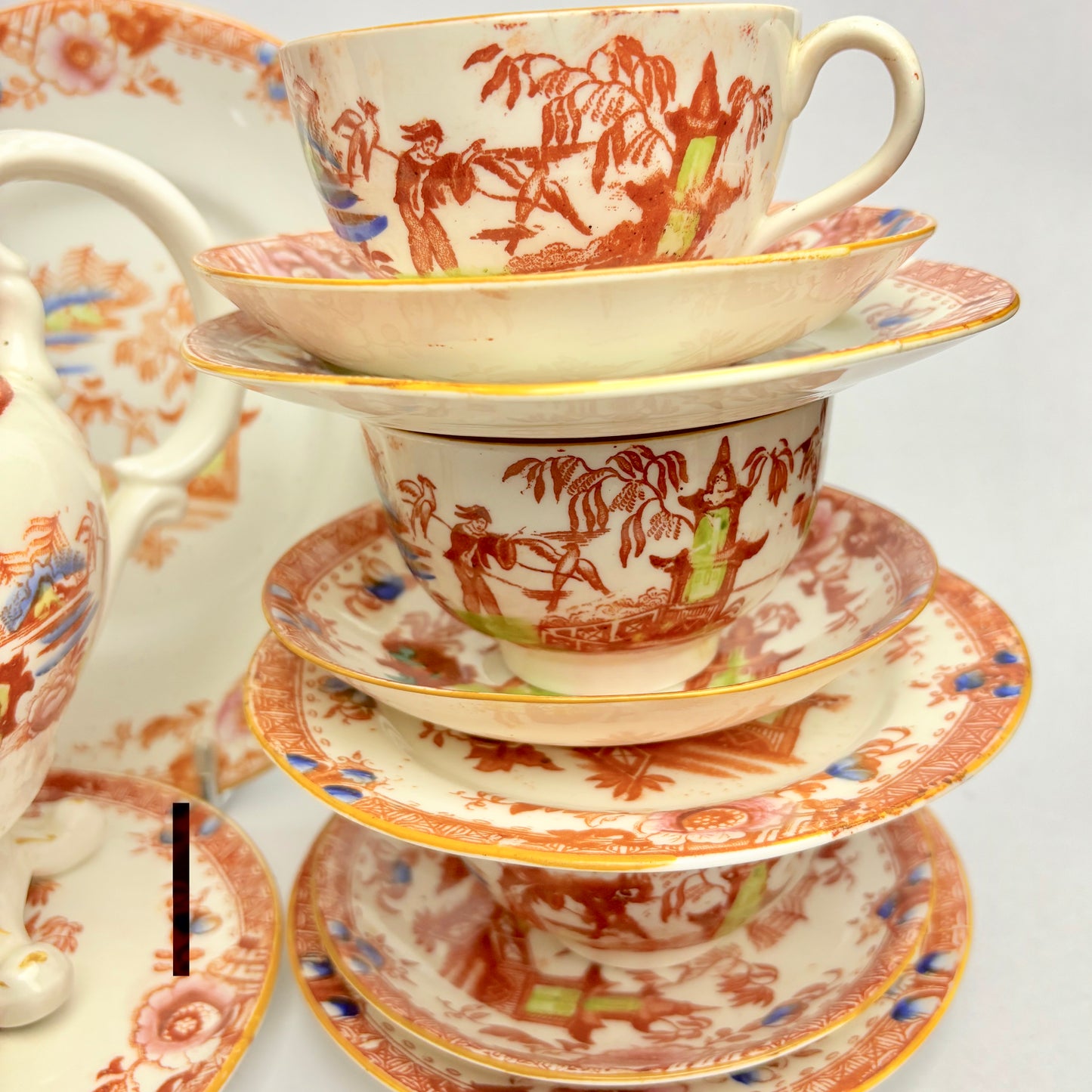 Rare Georgian Hilditch & Sons Chinoiserie 33 piece porcelain tea set