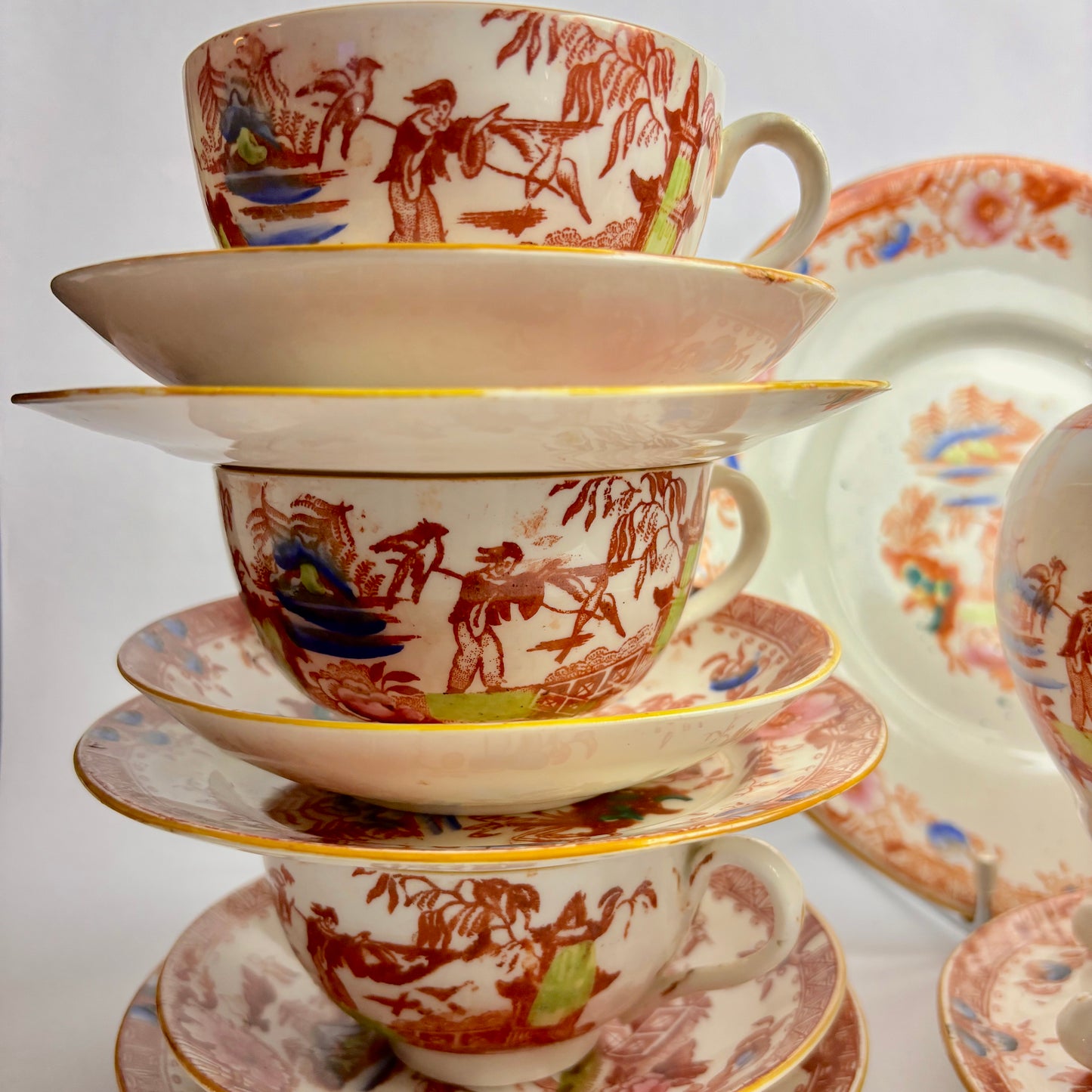 Rare Georgian Hilditch & Sons Chinoiserie 33 piece porcelain tea set