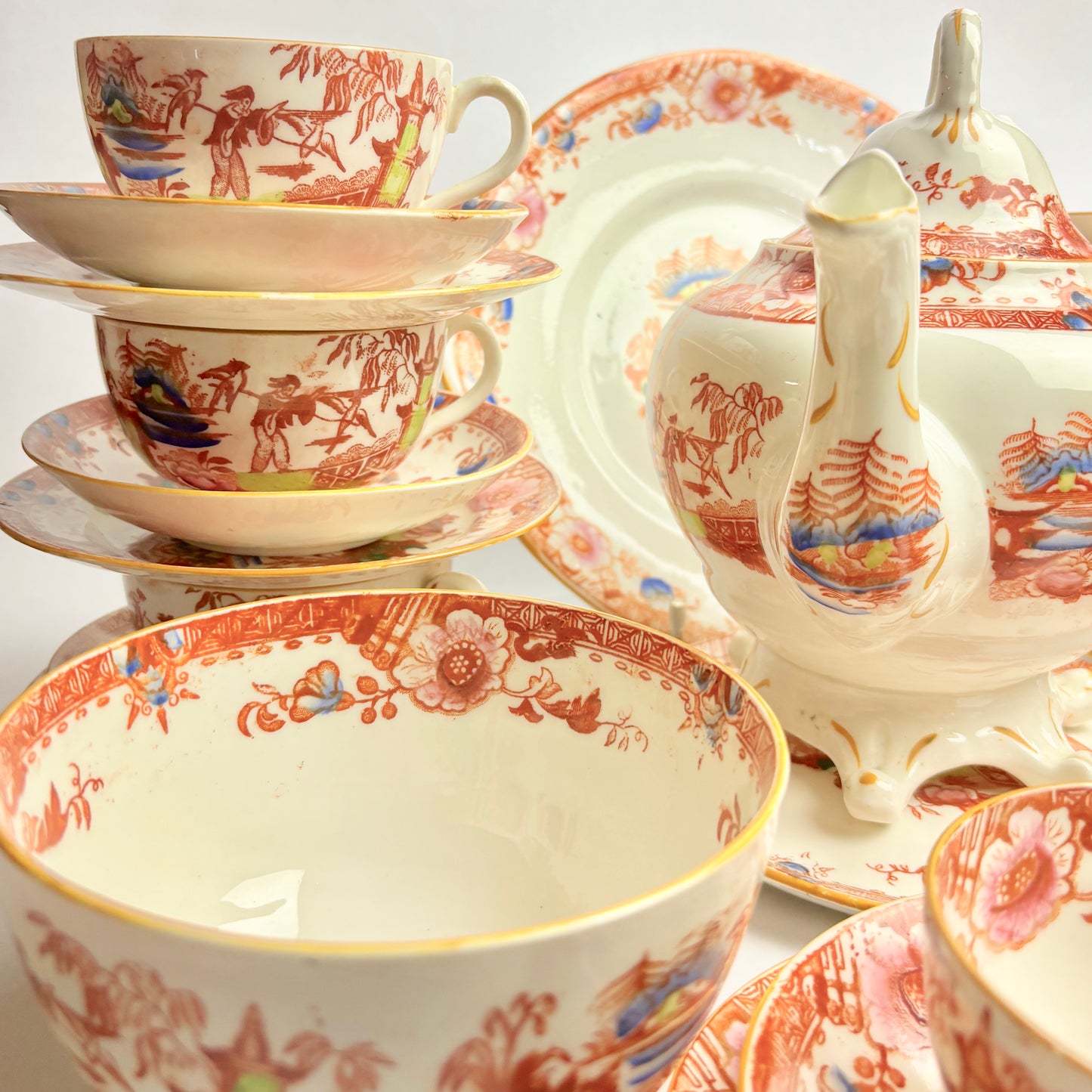Rare Georgian Hilditch & Sons Chinoiserie 33 piece porcelain tea set