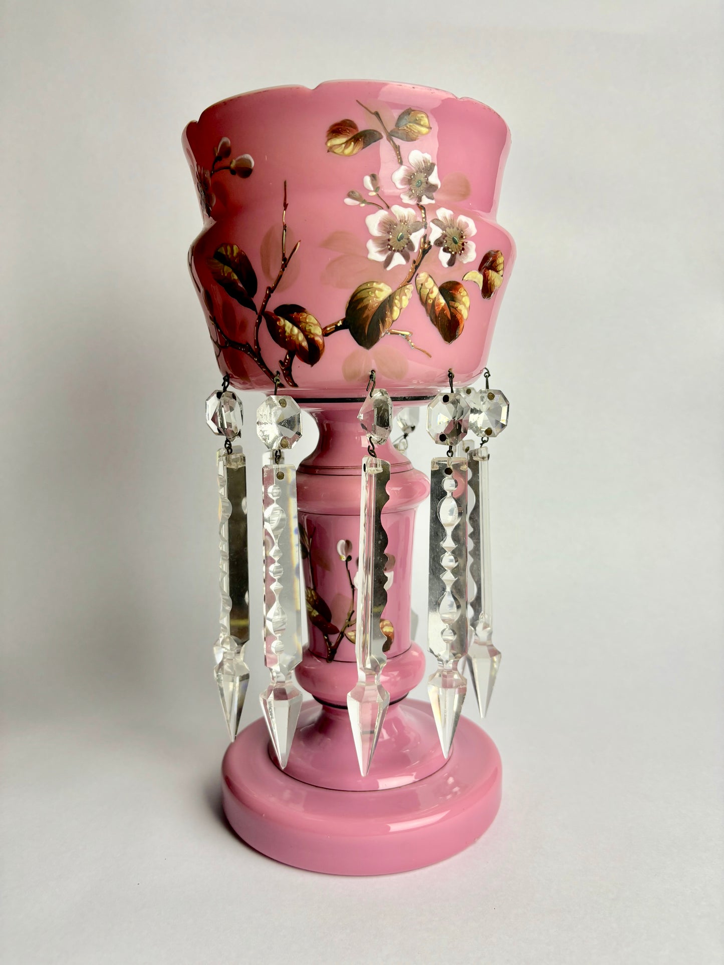 Pink Victorian Milk Glass Mantle Lustre