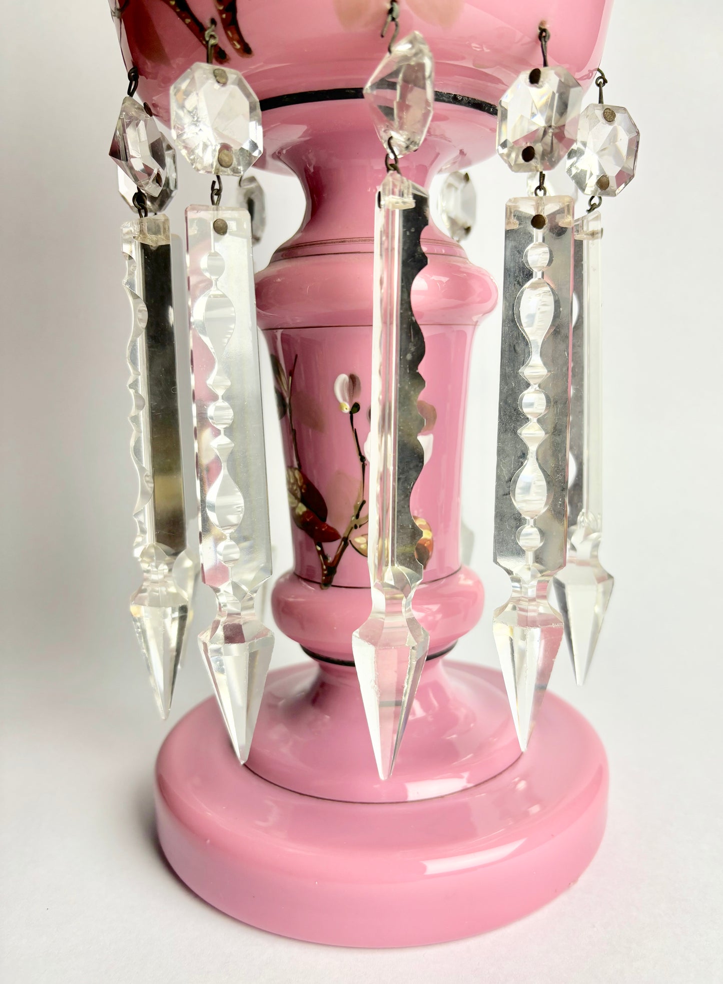 Pink Victorian Milk Glass Mantle Lustre