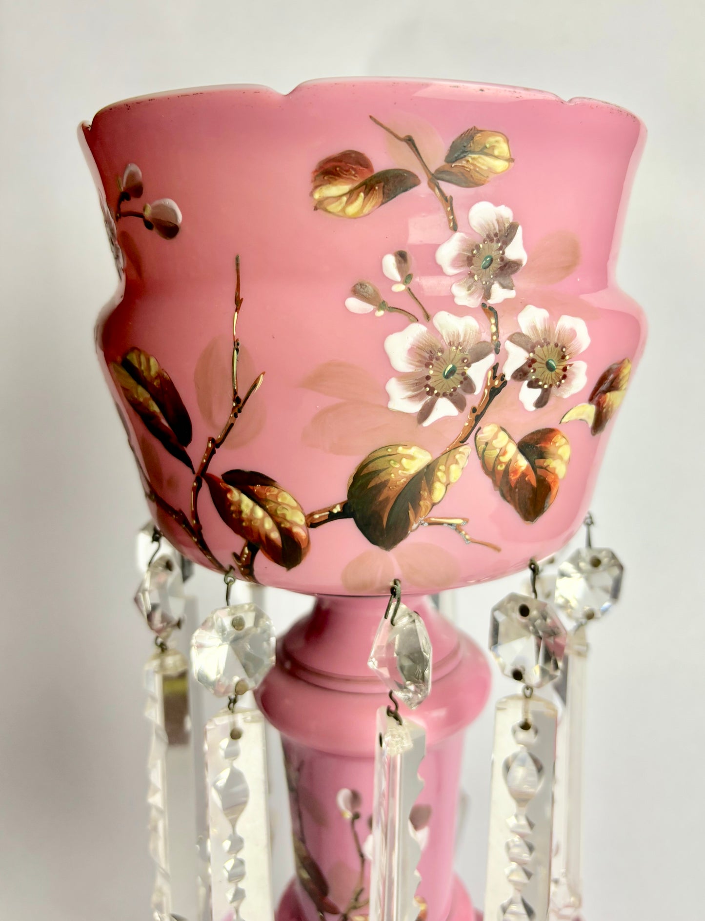 Pink Victorian Milk Glass Mantle Lustre