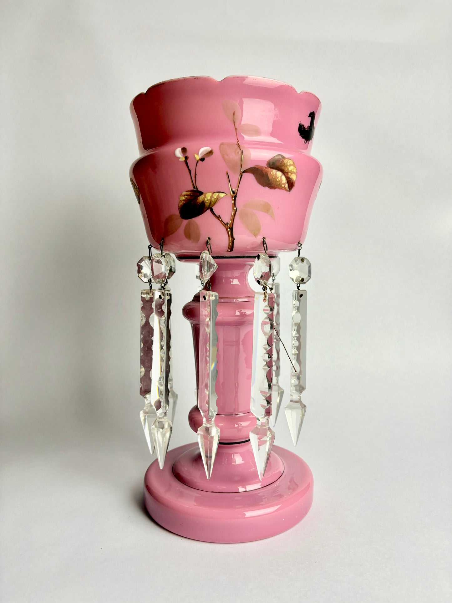 Pink Victorian Milk Glass Mantle Lustre