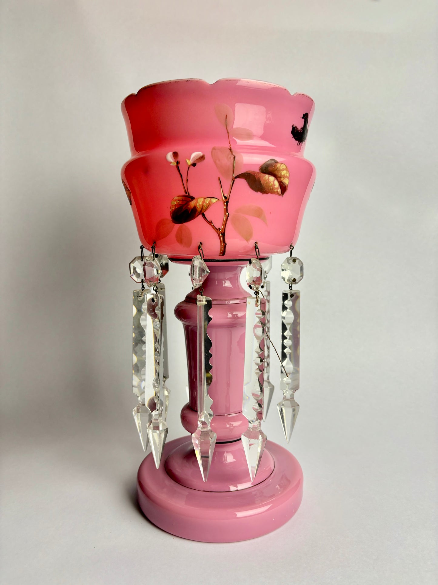 Pink Victorian Milk Glass Mantle Lustre